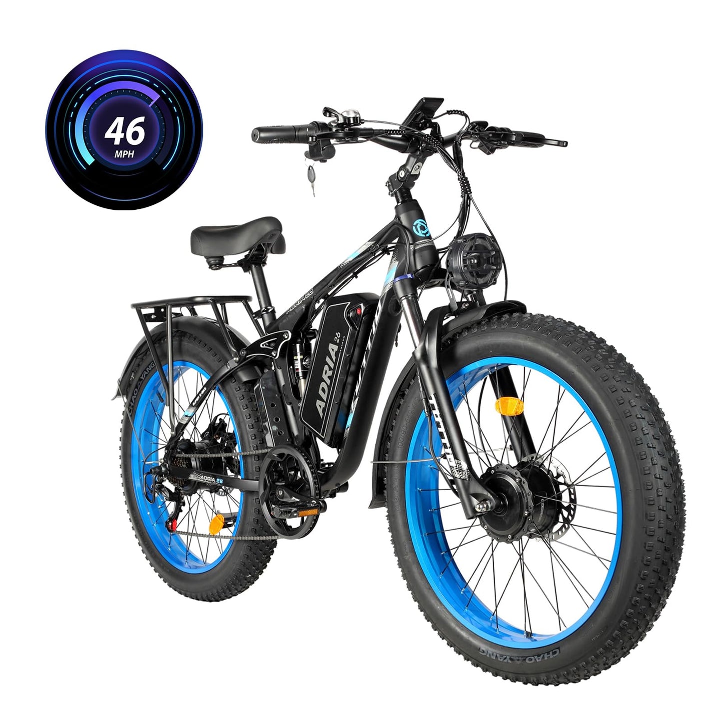 Peak 5000W-Electric-Bike for Adults-Men, Dual-Motor-Ebike 40-46MPH-Hunting-Ebike, 52V 30AH Long Range Dirtbike, 26" Fat-Tire-Electric-Bicycle, Full Suspension Mountain Bike for Off-Road Snow Sand