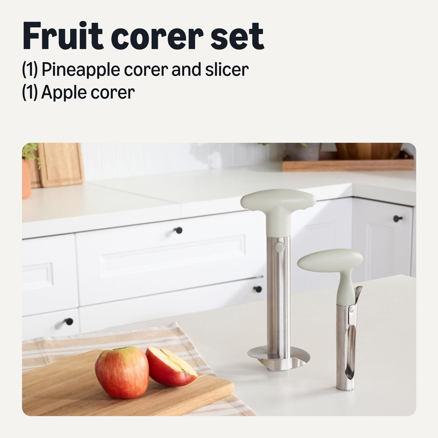 Amazon Basics Pineapple Corer and Slicer and Apple Corer, 2-Piece Set, Dishwasher-Safe, Linen Gray