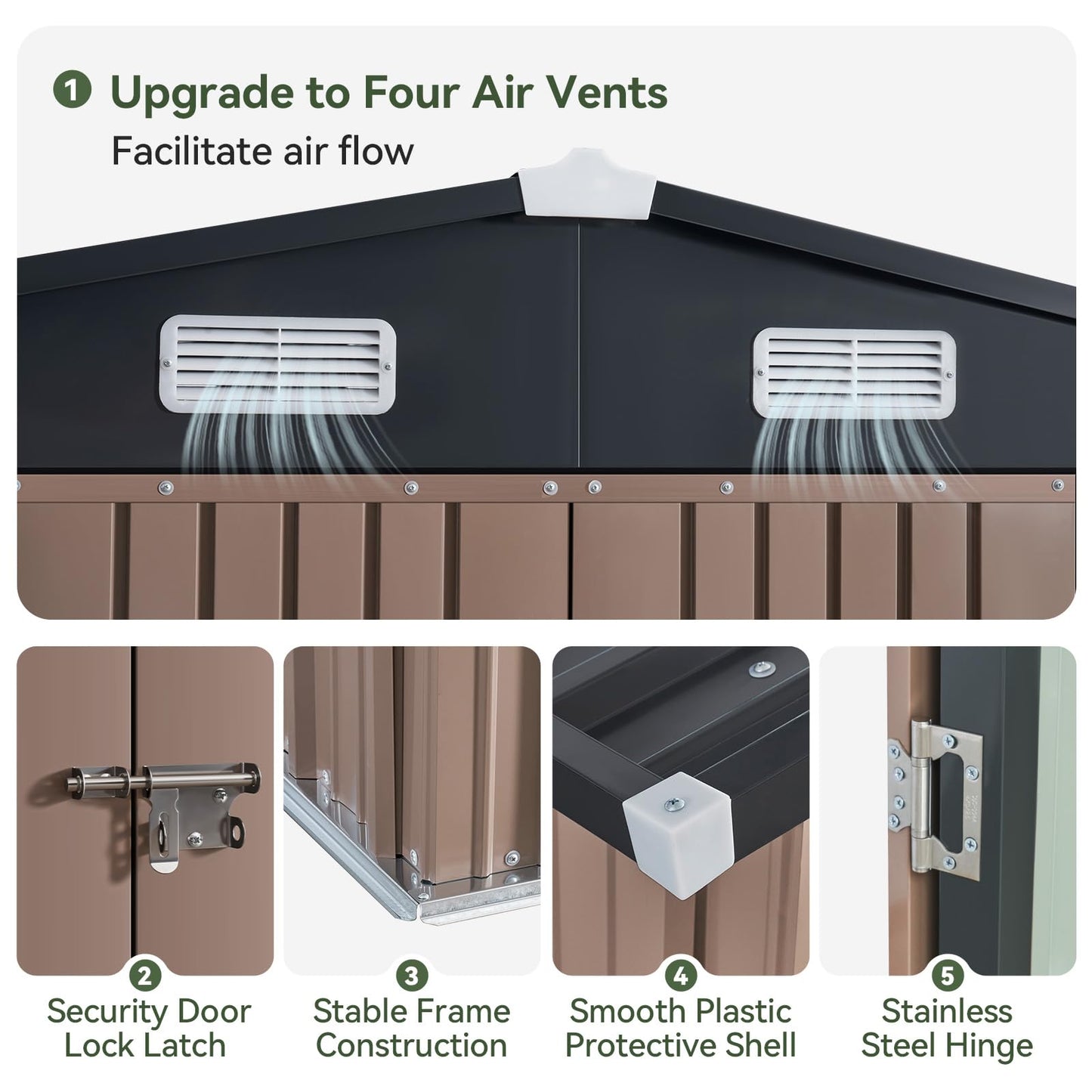 Aoxun 12x10 FT Shed Metal Outdoor Waterproof Storage Shed Steel Utility Garden Tool Shed with Door & Lock Outdoor Storage for Garden Patio Lawn Poolside, Brown
