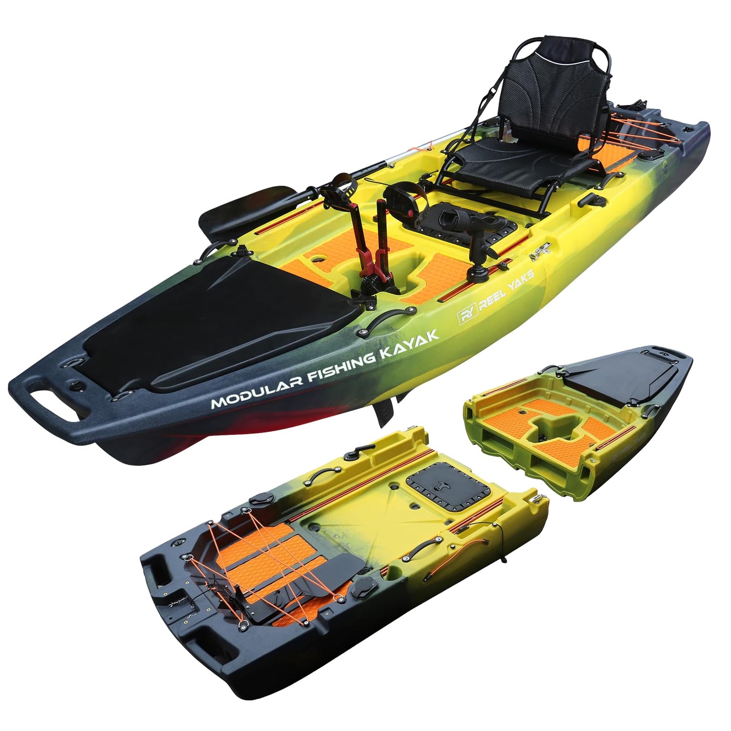 Rocket Modular Fishing Kayak - 9.8ft Lightweight Propeller Drive, Sit On Top Kayak for Adults & Youth - Stable & Portable, Ideal Space-Saving Design - 400 lbs Capacity - Yellow Black