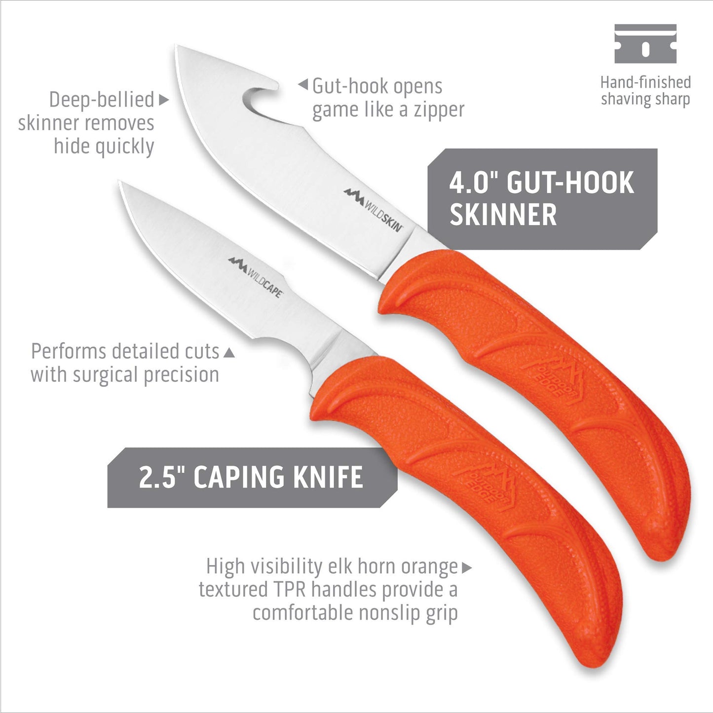 Outdoor Edge WildLite - 6-Piece Field to Freezer Hunting & Game Processing Knife Set with Gut Hook Knife, Caping Knife - Hunting Knives for Gutting Deer with Case - Deer Hunting Accessories