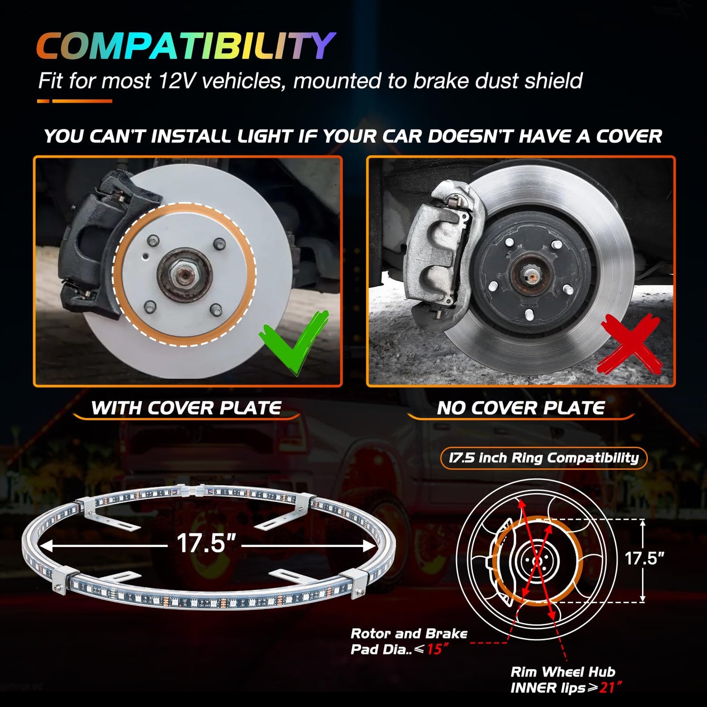 Nilight 4PCS 15.5inch LED Wheel Ring Lights RGB with APP and Remote Control Neon Lights Million Colors w/Turn Signal and Braking Function for Car Van SUV Truck