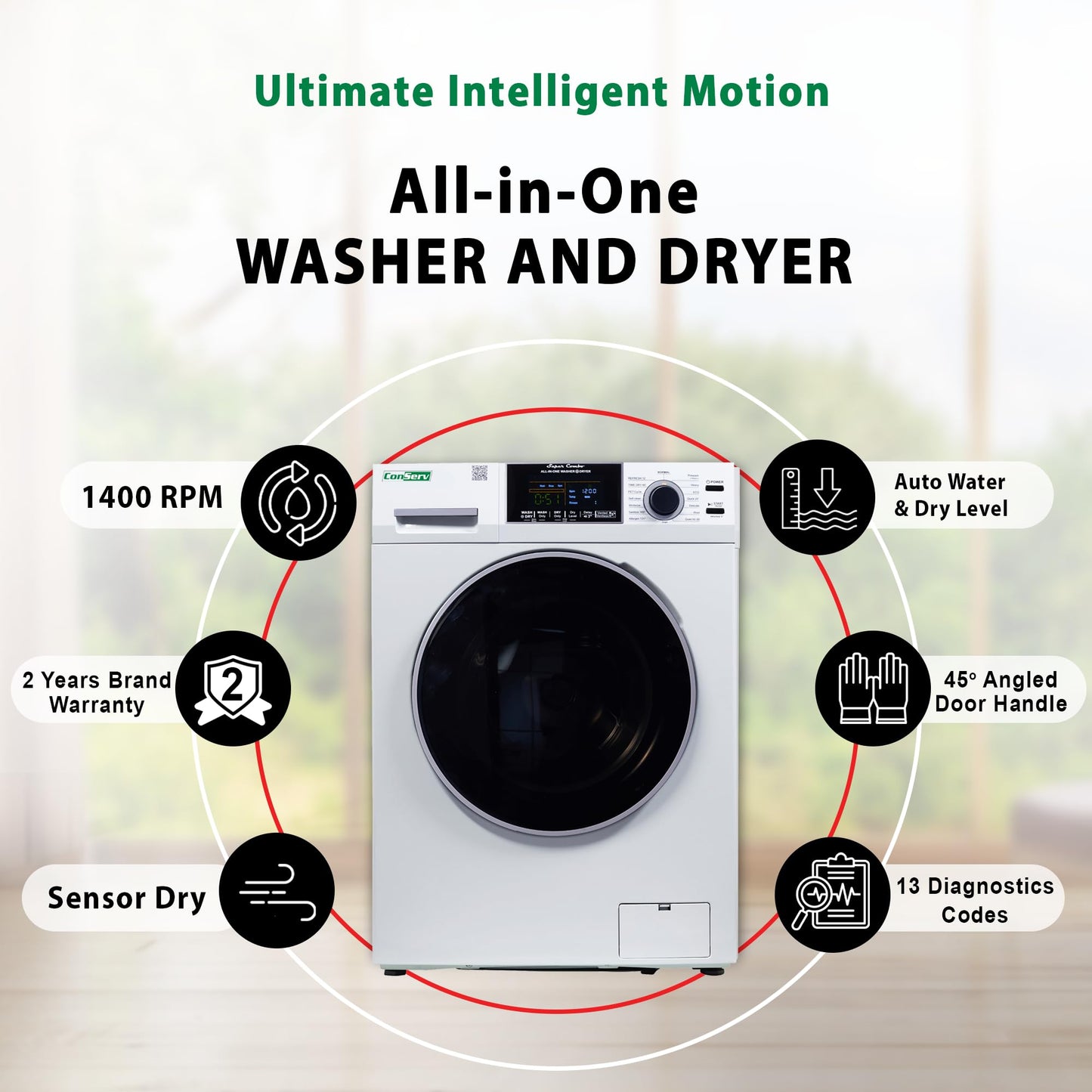 Conserv 15 lbs Compact Combo Sani Washer Vented/Ventless Dryer with Pet Cycle (White)