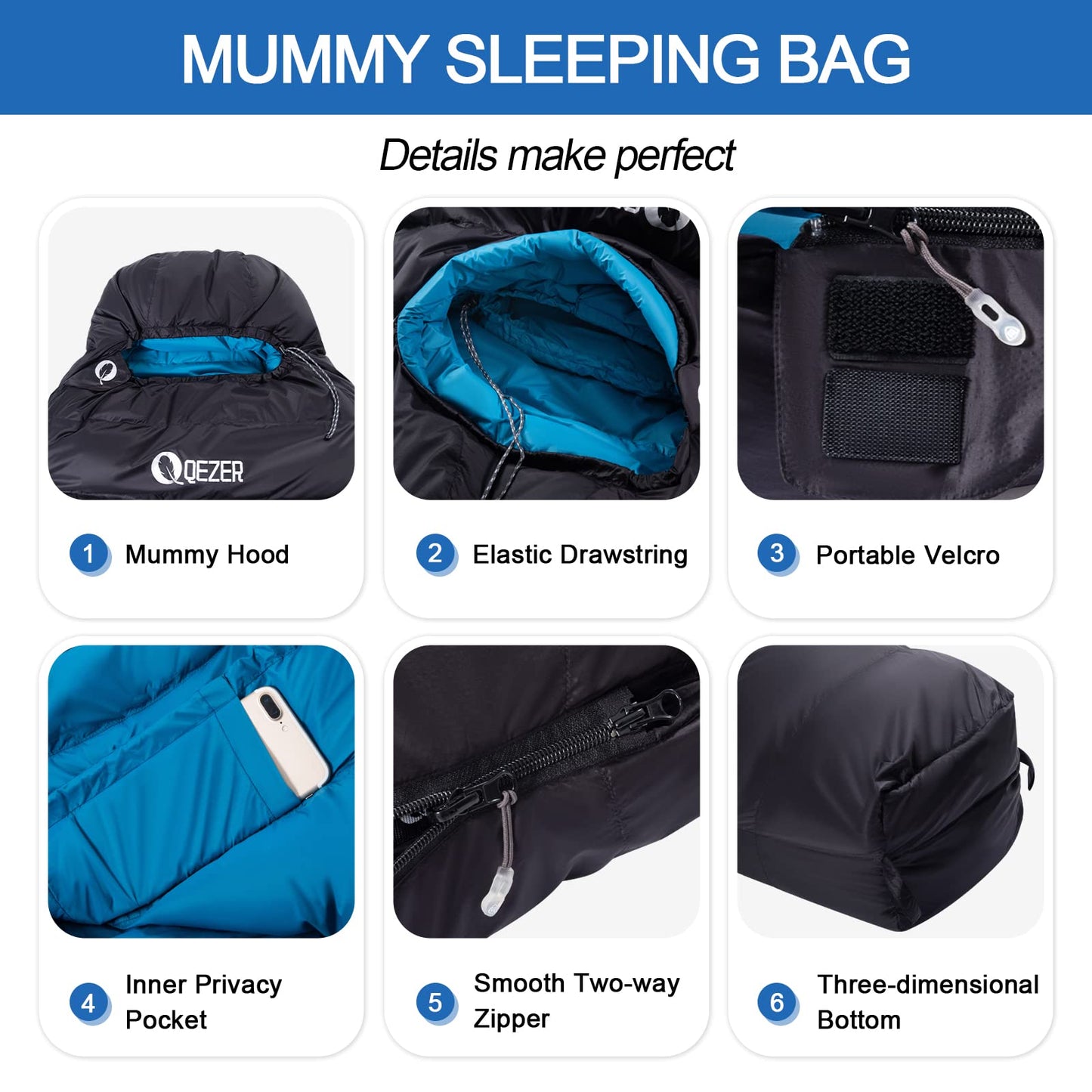 Down Sleeping Bag for Adults 0°F 10°F 15°F 20°F Backpacking Sleeping Bag for Cold Weather with Compression Sack