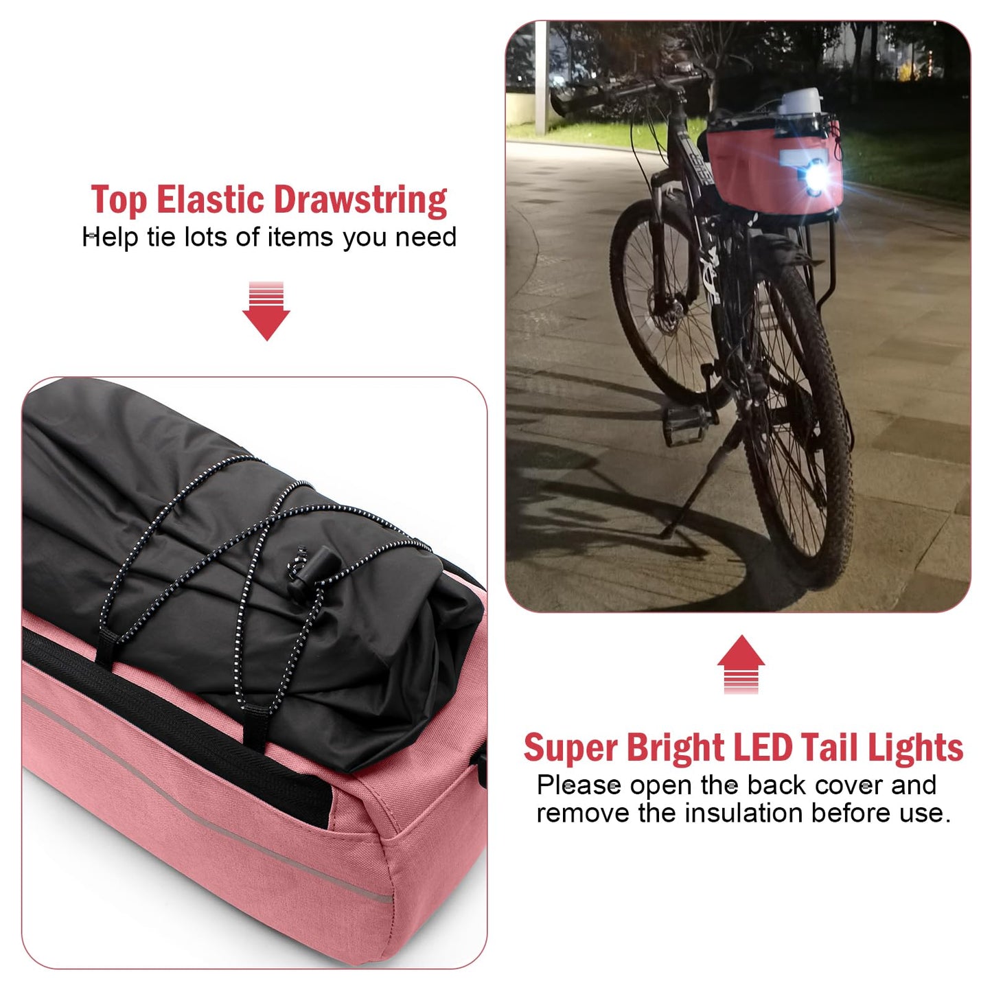 RAYMACE Bike Rear Rack Bag with Tail Light, Bike Truck Cooler Bag for Warm or Cold Items
