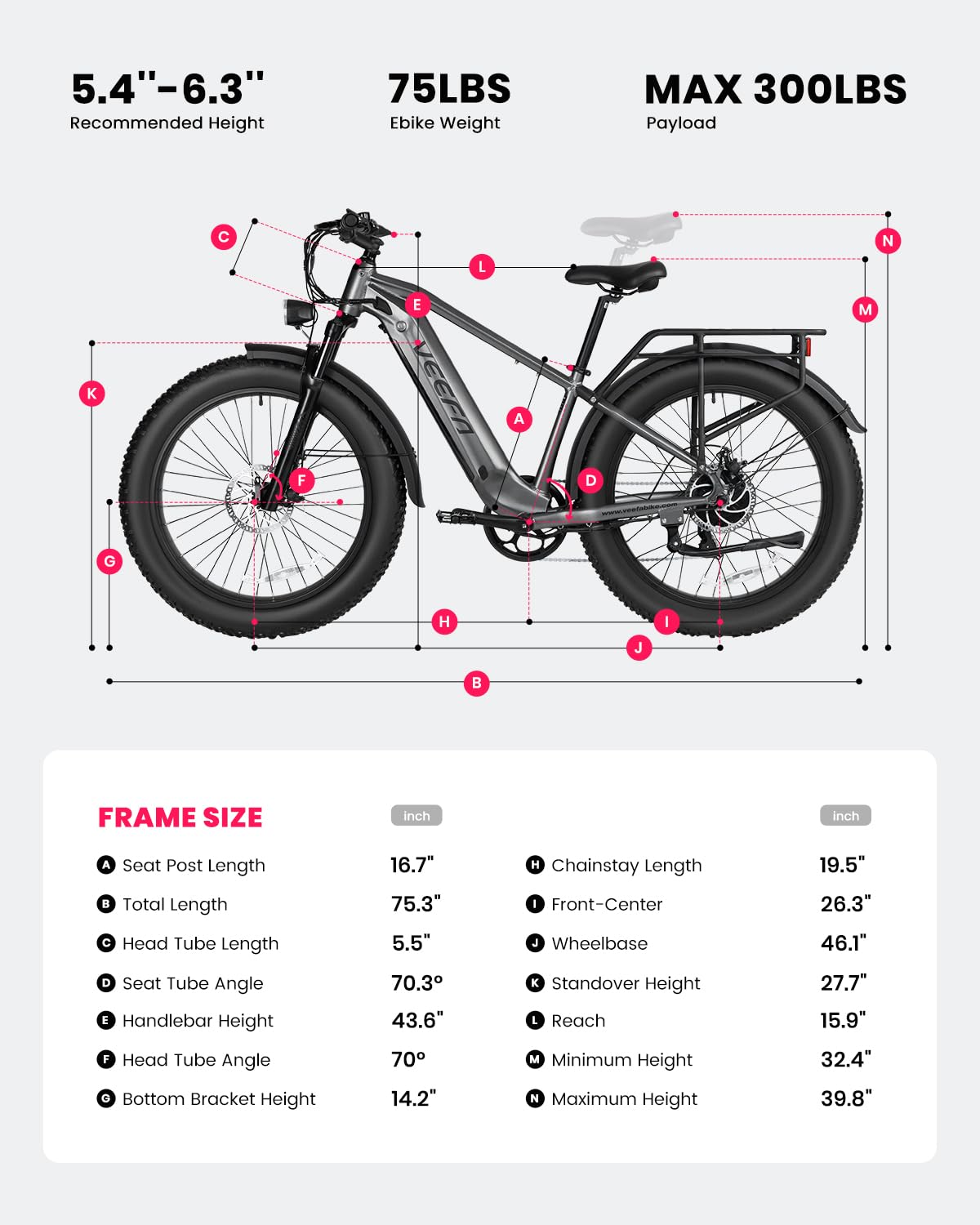 VEEFA Electric Bike 750W/Peak 1000W Motor 48V 13AH Removable Battery Electric Bicycle for Adults 26" x 4.0" Fat Tire Ebike 28MPH E Bike 7-Speed UL 2849 Certified