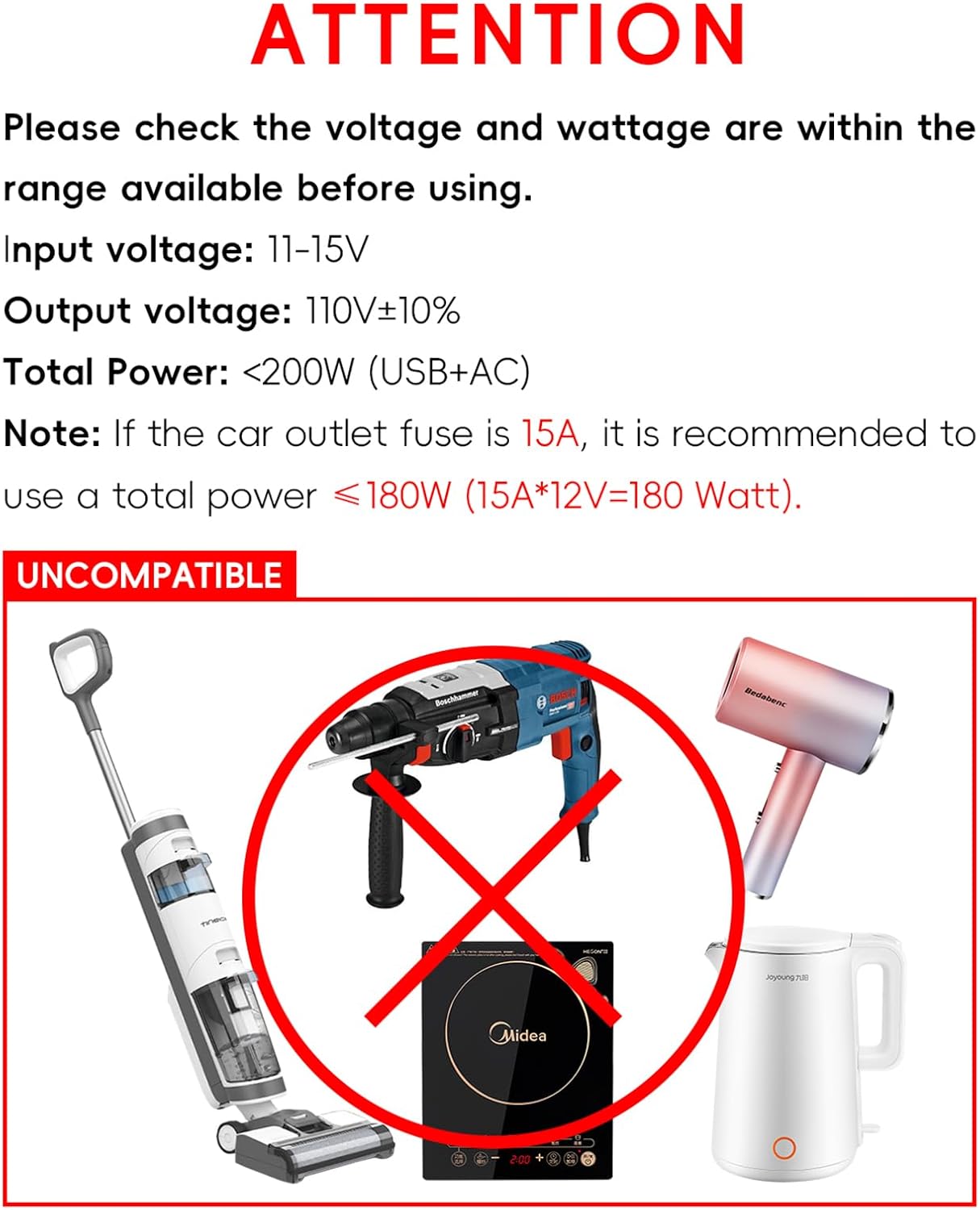 YSOLX 200W Car Power Inverter, DC 12V to 110V AC Inverter, Car Charɡer Adapter with 20W USB-C/USB-QC(18W)/4.8A Dual USB/Dual AC Outlet, Car Pluɡ Adapter Outlet for Laptop/Road Trip