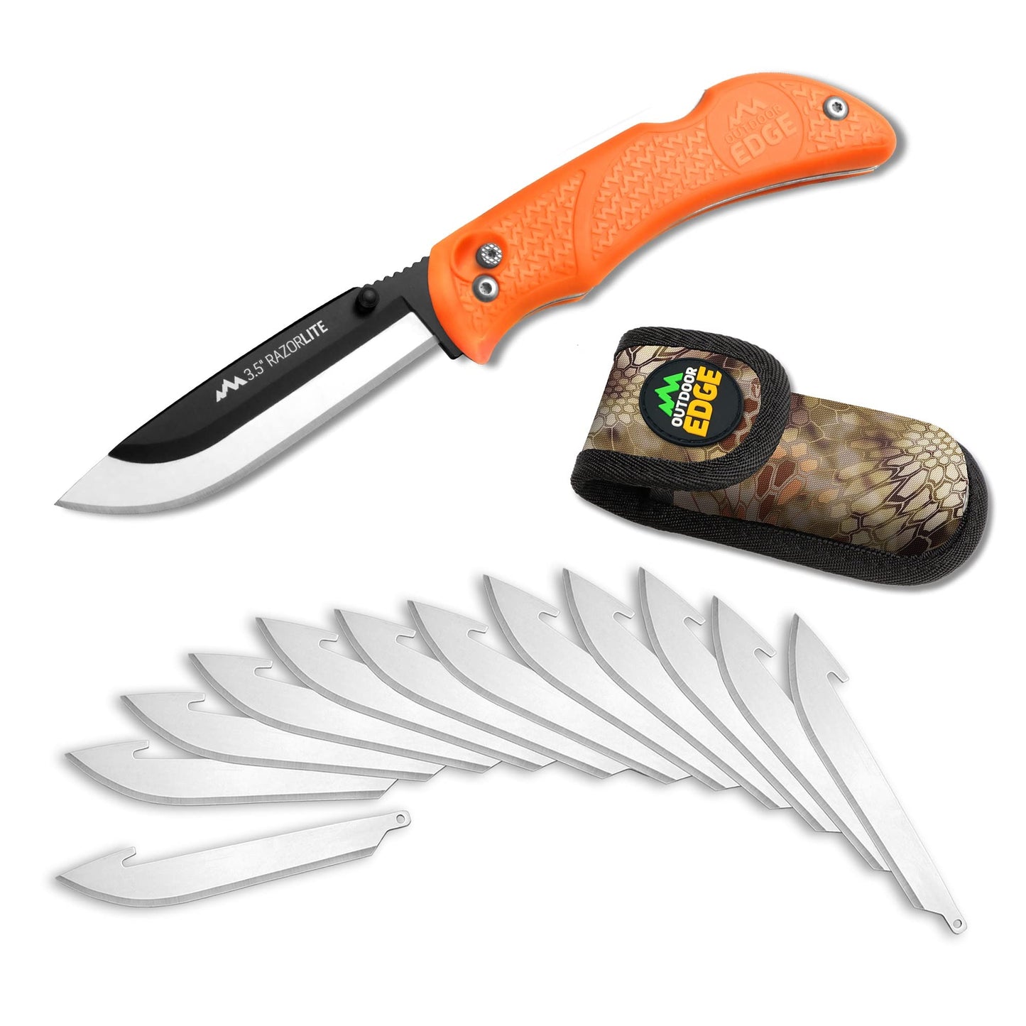 OUTDOOR EDGE Knives' RazorPro L Hunting Knife with Razor-Sharp Replaceable Blade features Non-Slip TRP Orange Handle, Belt Holster, & 30 Blades. Must-Have Field Dressing Knife for Your Hunting Gear