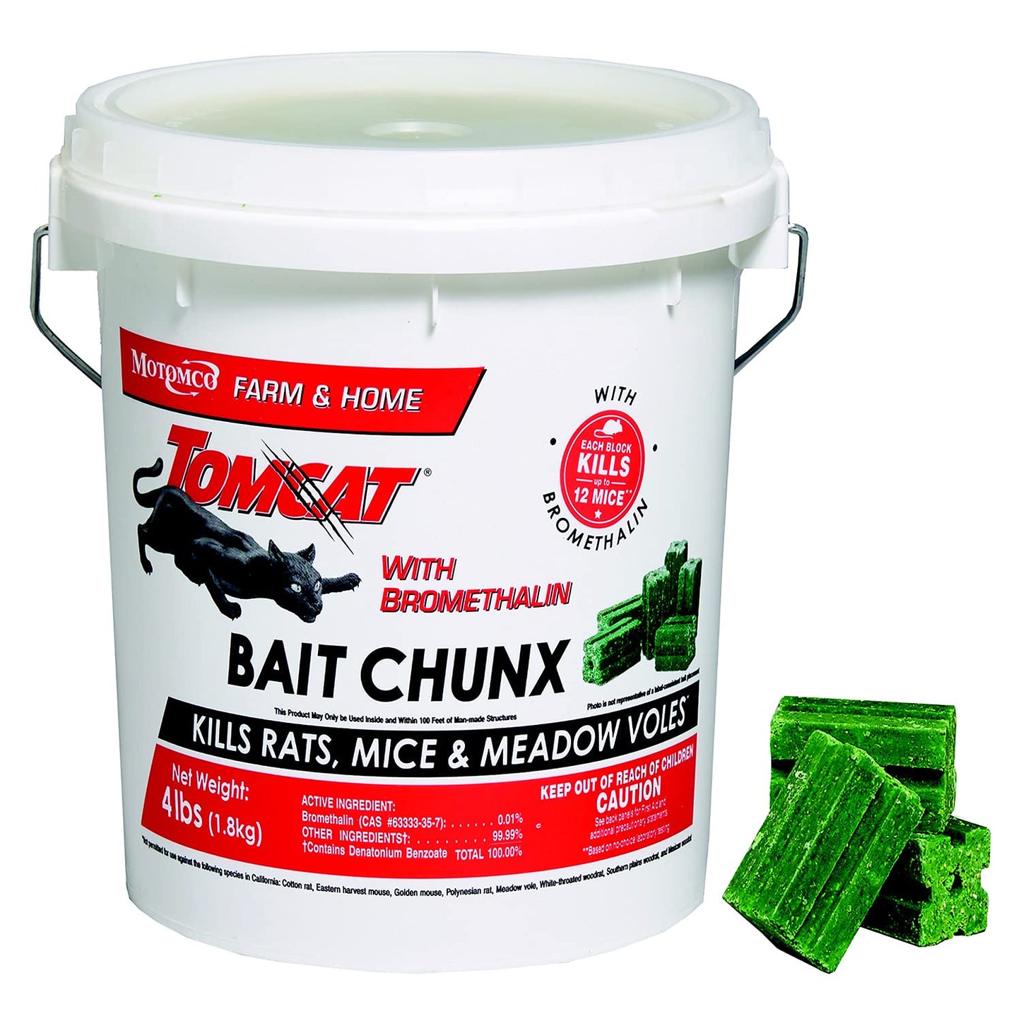 Tomcat with Bromethalin Bait Chunx Pail, Rat and Mice Control for Agricultural Use and Professional Applicators, 4 lbs. 2-Pack