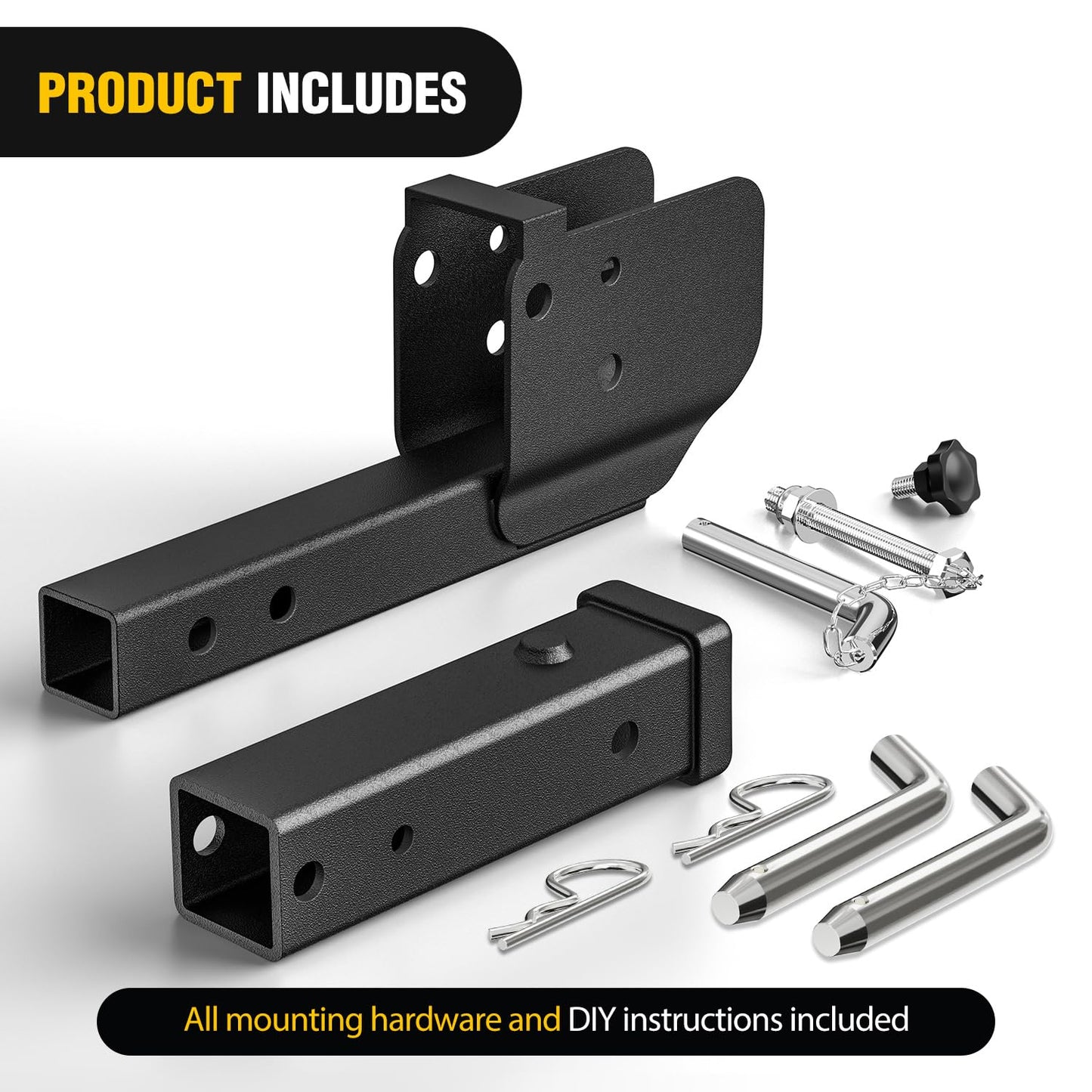 Nilight Trailer Hitch Receiver Extender Adapter Reducer 1-1/4 to 2Inch Hitch Adapter 6-1/2 inch Extension Sleeve Convertor 350Lbs with 1/2-Inch Diameter Pin and Clip with 5/8-Inch Adapter