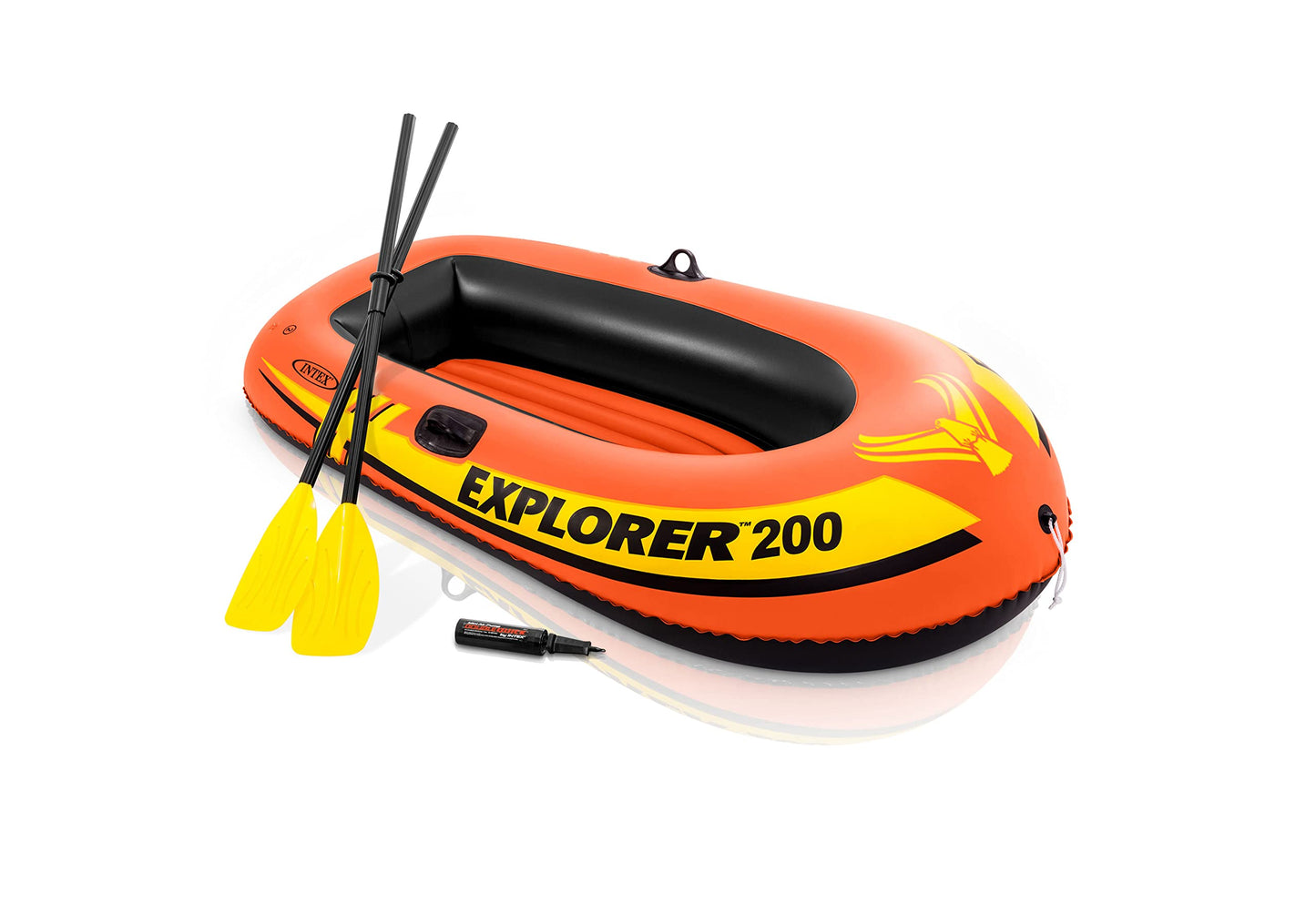 INTEX Explorer Inflatable Boat Series: Dual Air Chambers – Welded Oar Locks – Grab Handles – Bow Rope – Sporty Design