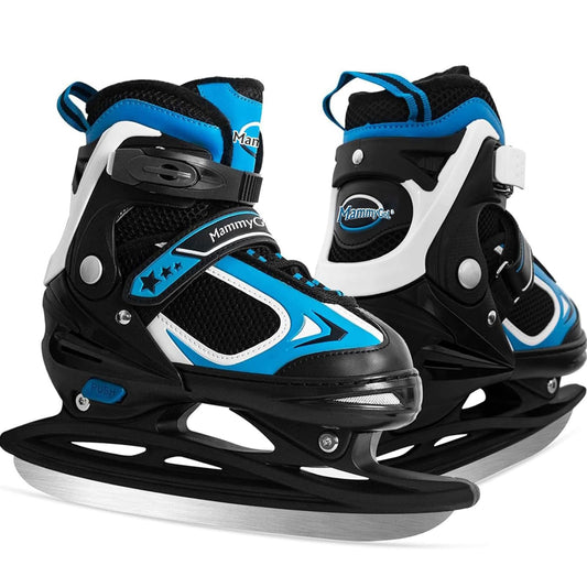 MammyGol Adjustable Ice Skates for Kids, Boys and Girls, Hockey Lace-Up Skate, Blue Ice Skating Size L for Beginner