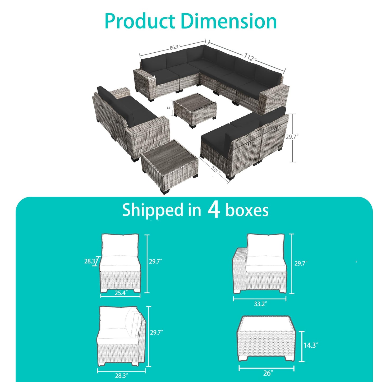 6-Piece Outdoor Patio Furniture Set Wicker Sectional Sofa Set, Patio Conversation Set with Thickened Cushions & Coffee Table for Garden, Backyard, Poolside, Beige