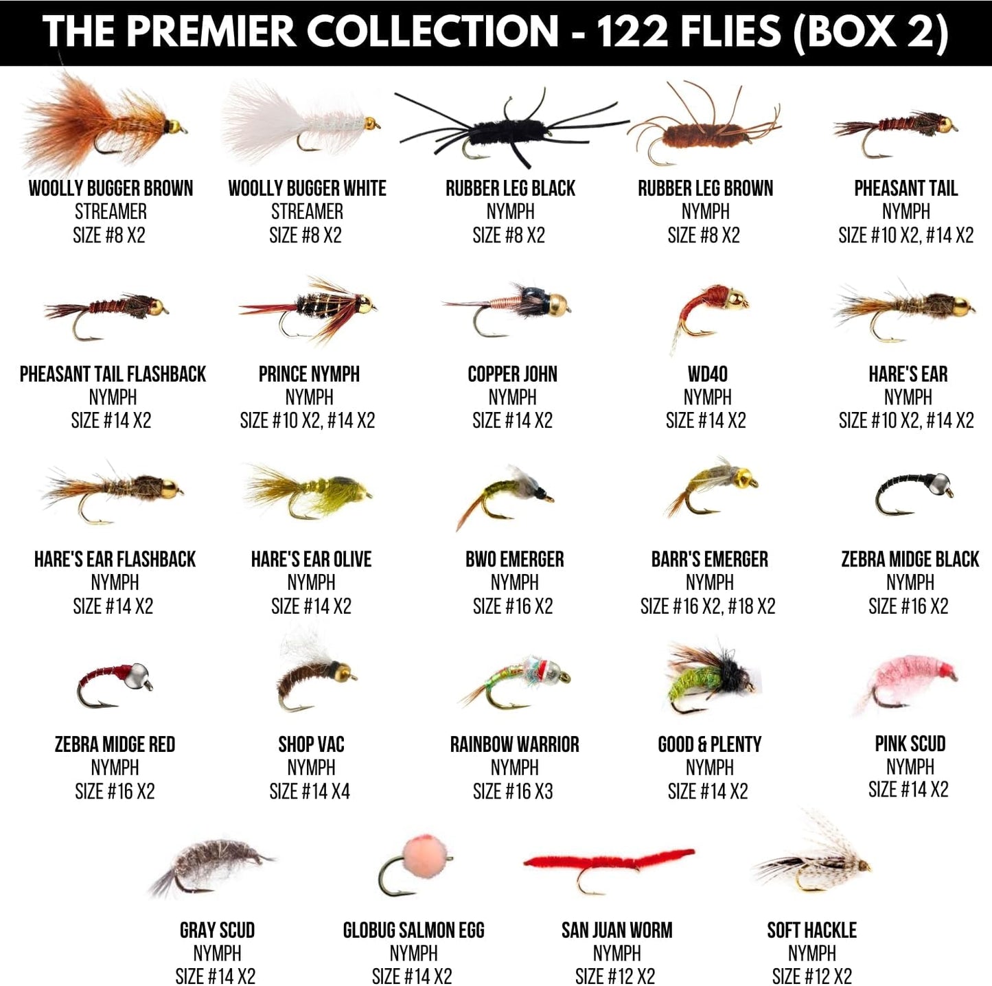 Ventures Fly Co. | 122 Premium Hand Tied Fly Fishing Flies Assortment | Two Fly Boxes Included | Dry, Wet, Nymphs, Streamers, Wooly Buggers, Terrestrials | Trout, Bass Lure Set, Kit, Gift