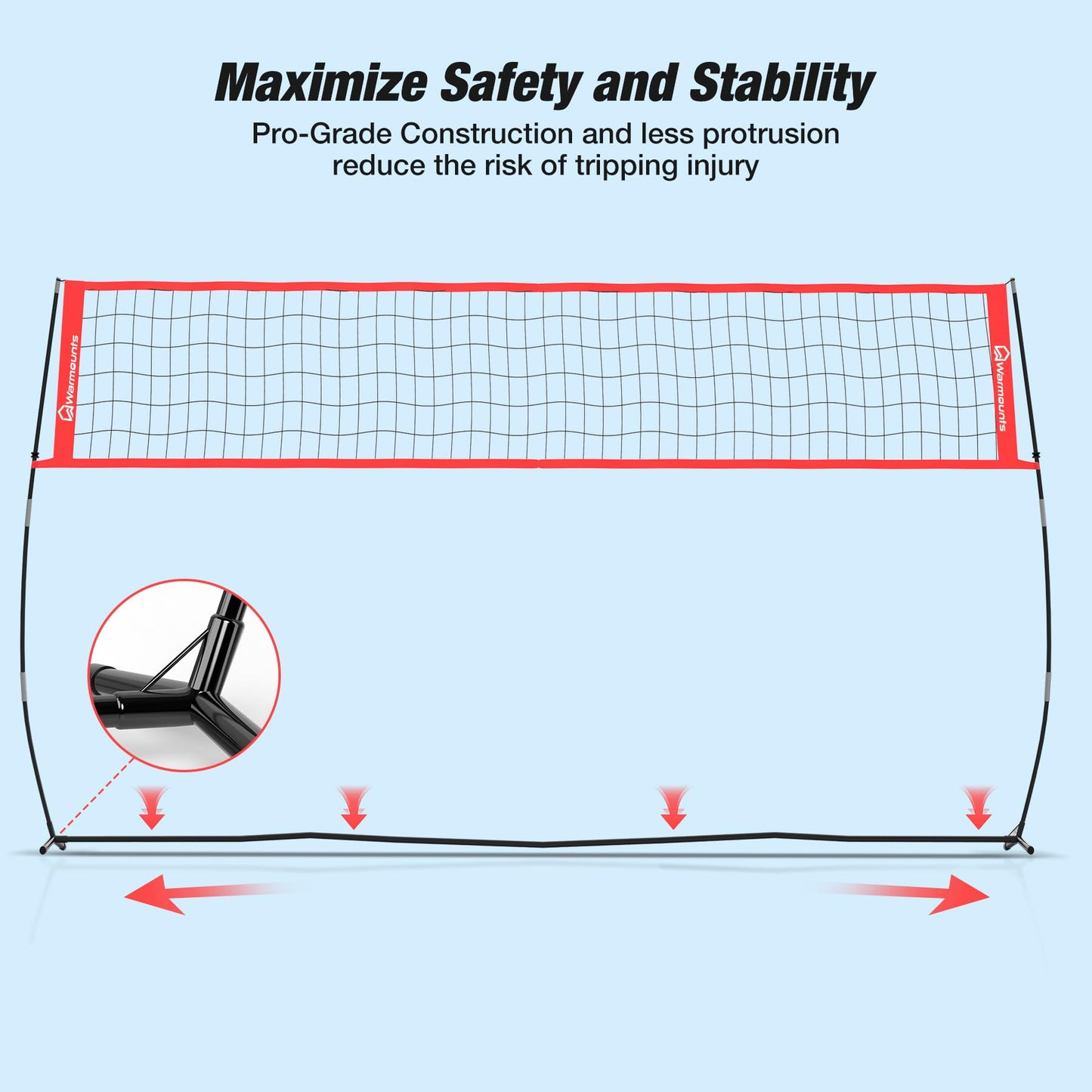 WARMOUNTS 18 FT Portable Volleyball Net for Backyard, Freestanding Volleyball Net with Height Adjustable & Easy Setup, Outdoor Volley Ball Practice for Hitting or Serving, Carry Bag