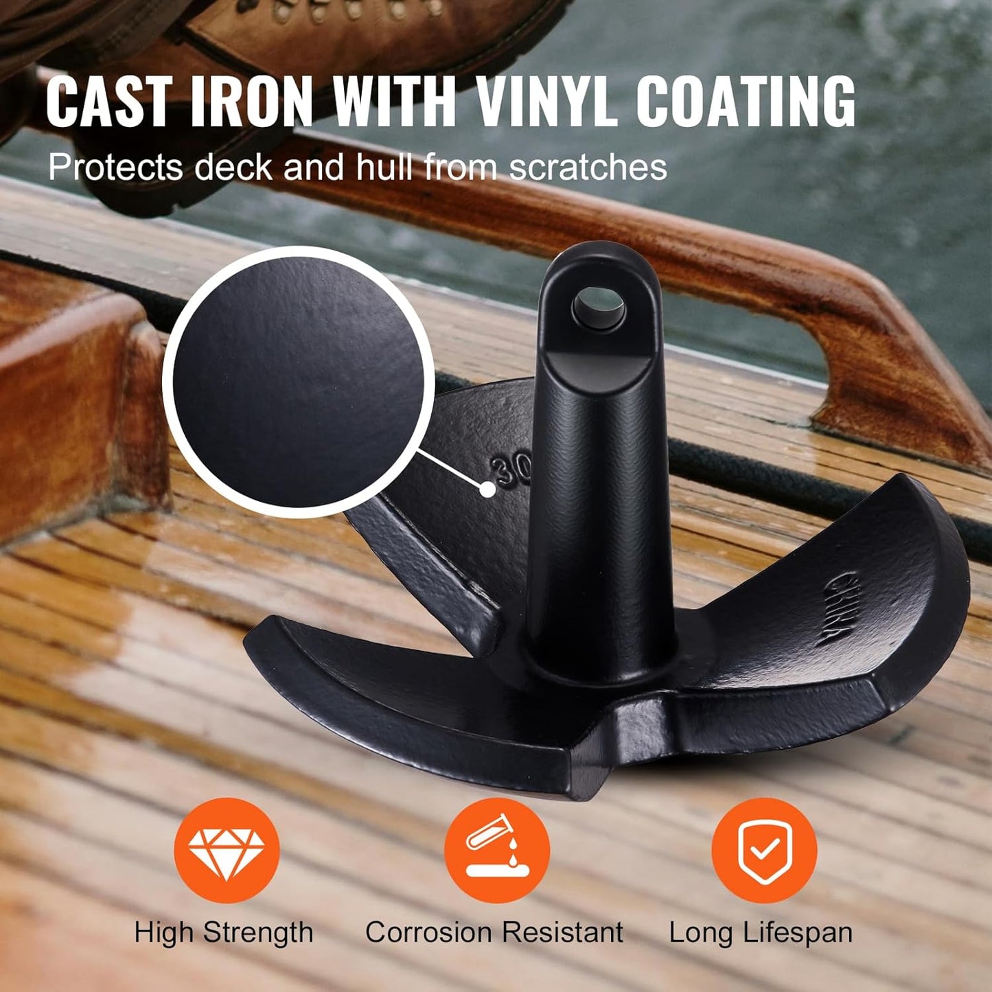 VEVOR River Anchor, 30 LBS Boat Anchor Cast Iron Black Vinyl Coated, Marine Grade Mushroom Anchor for Boats Up to 30 ft, Impressive Holding Power in River and Mud Bottom Lakes (30 lb)