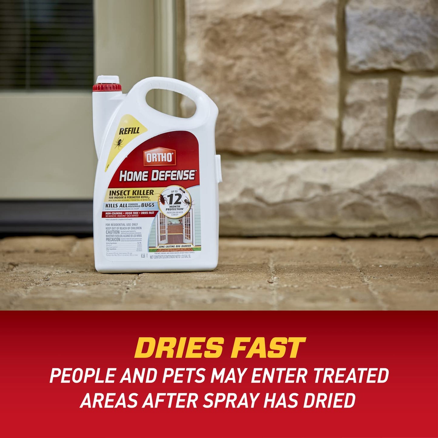 Ortho Home Defense Insect Killer for Indoor & Perimeter2 - With Comfort Wand, Long-Lasting Control, Kills Ants, Cockroaches, Spiders, Fleas & Ticks, Non-Staining, Odor Free, 1.1 gal., 2-Pack