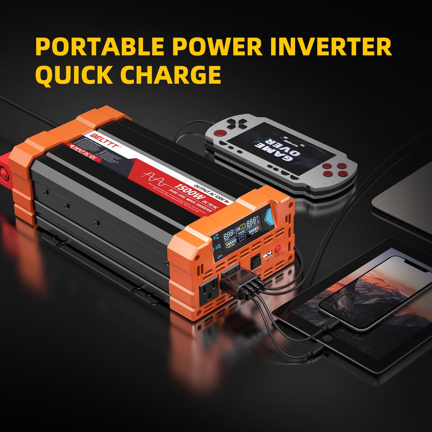 BELTTT 1000Watt Pure Sine Wave Inverter 12V DC to 120V AC for RV, Truck, Off-Grid Solar Car Power Inverter 12V to 110V Converter with Dual AC Socket and 5V 2.1A USB, Intelligent LCD, 2000W Peak
