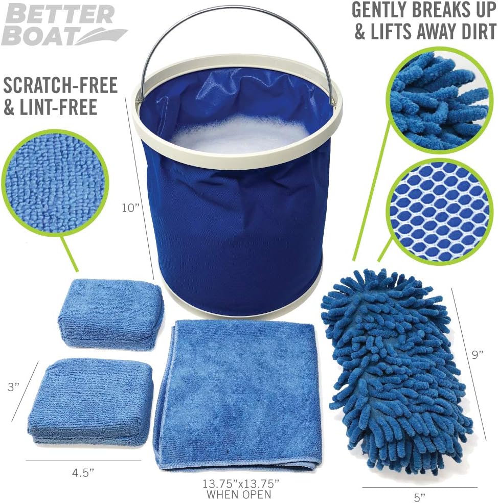 Boat Cleaner and Car Wash Sponges, Non-Scratch Microfiber Sponge and Wash Cloths, Complete Cleaning Kit for Interior, Exterior, Seats, Fiberglass Boat Hull, and Car, Washing and Detailing Supplies