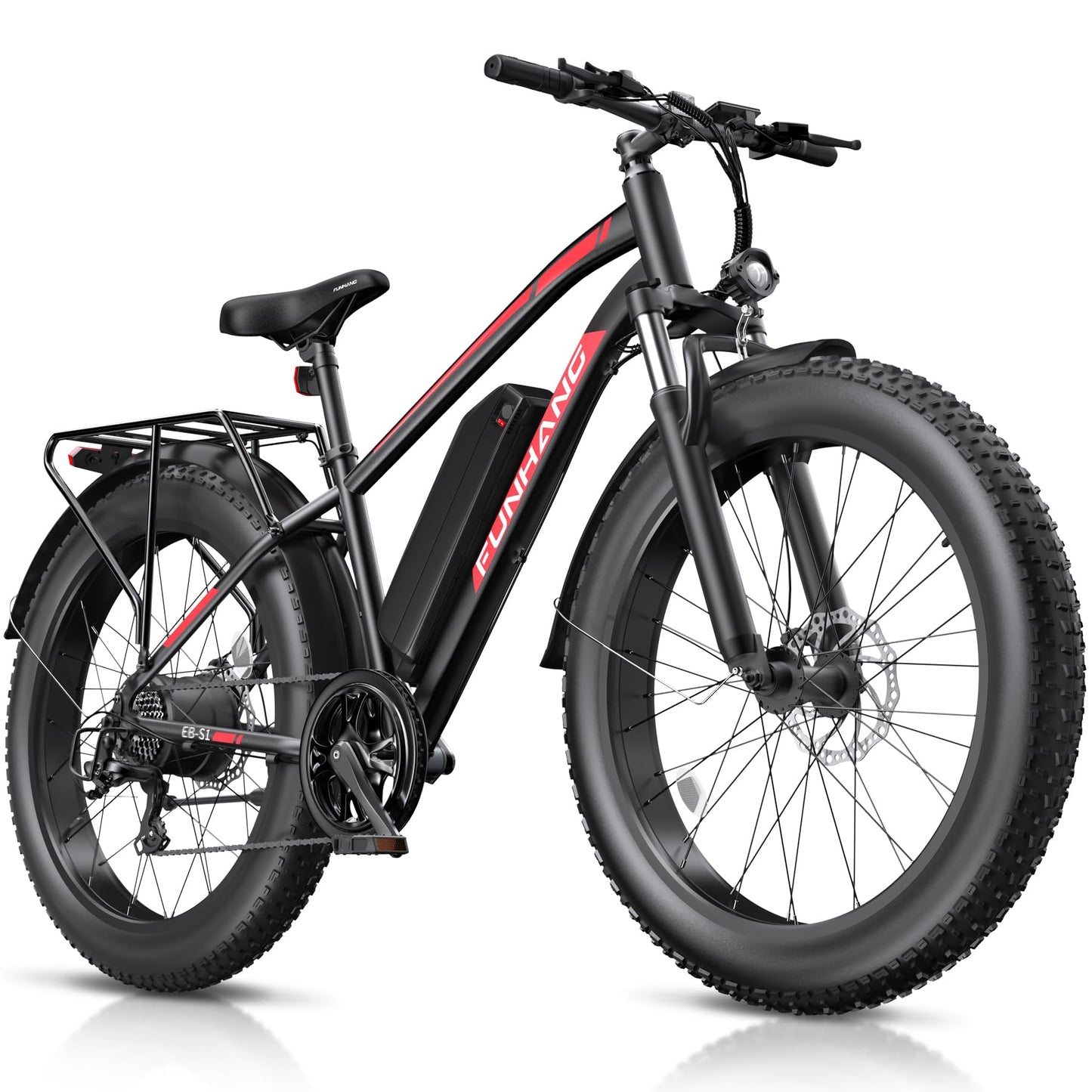 Electric Bike for Adults, 1000W Peak Ebike, 25MPH 60Miles Electric Mountain Bike, 26" Fat Tire Electric Bicycle with 48V 13AH Battery, Rear Rack, Turn Signal, Lockable Suspension Fork,7 Speed