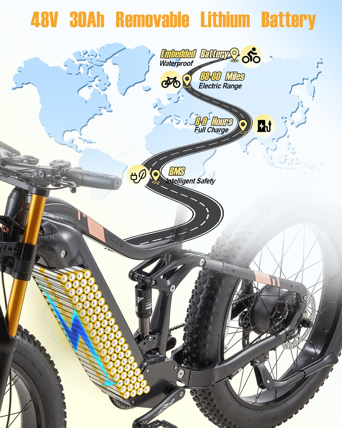 Dual Motor 2000W/1000W Electric Bike for Adults 48V 30AH/20Ah Long Range ebike Removable Battery 26" Fat Tire Off Road Mountain Full Suspension Electric Bicycle,Dual Hydraulich Brakes,32mph/30mph