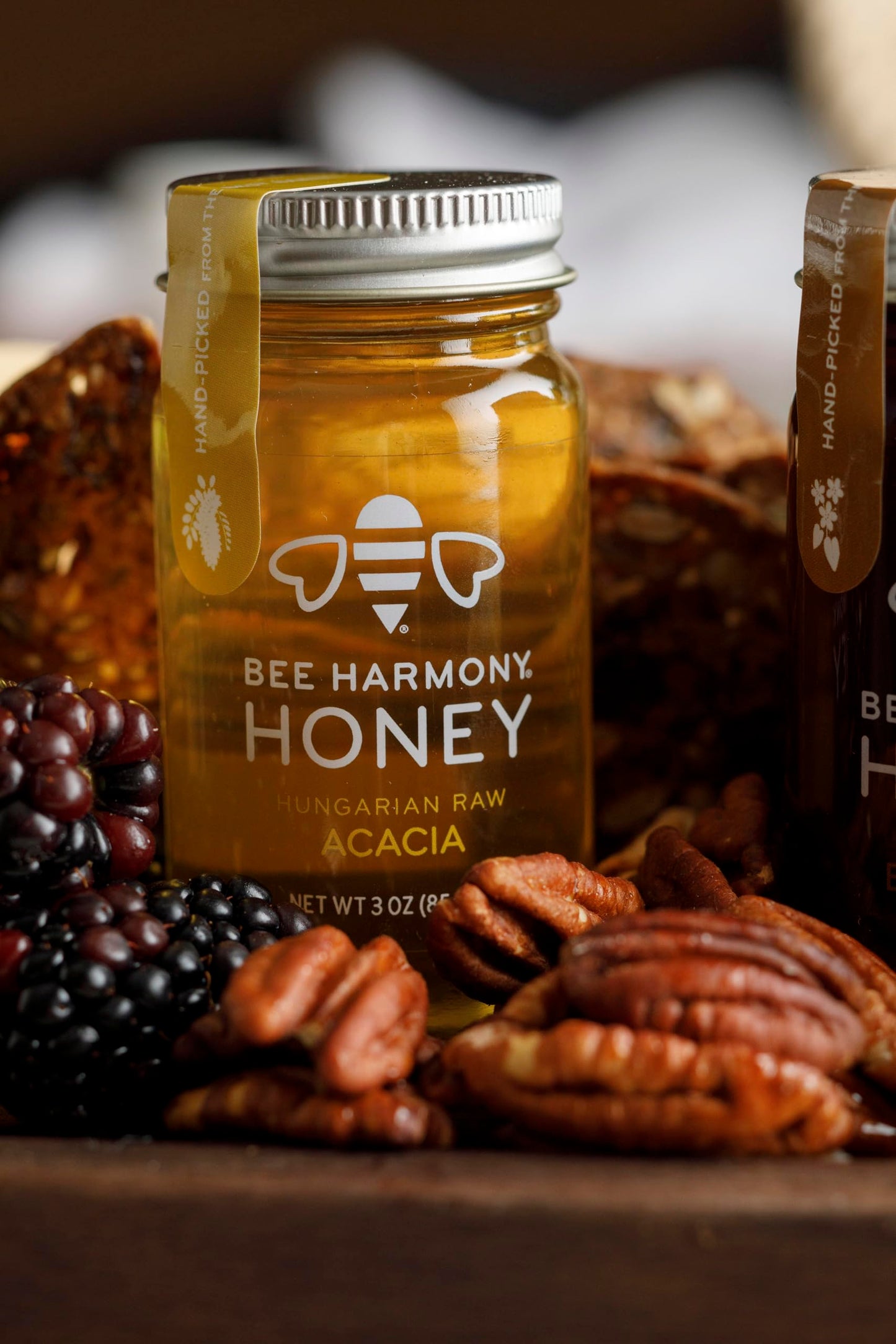 Bee Harmony Classic Honey Flight, Mini Honey Gift Set, 4 Jars, 3 OZ Each, Premium, Raw, Made in the USA