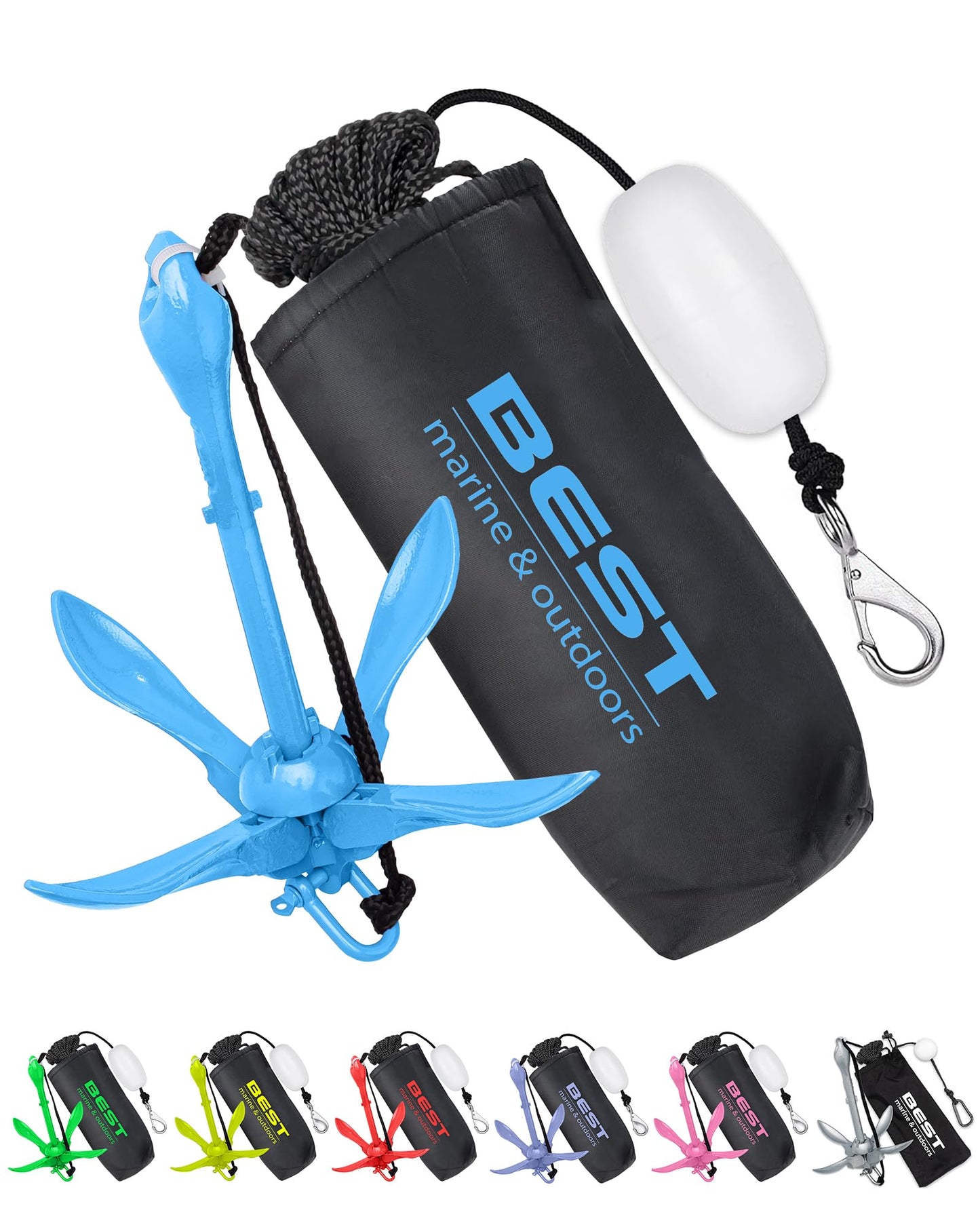 Best Marine and Outdoors Kayak Anchor, 3.5 Pound Anchor System Kit for Kayaks, Canoes, SUP Paddle Boards & Jet Skis, Fishing, Boating & Kayaking Accessories