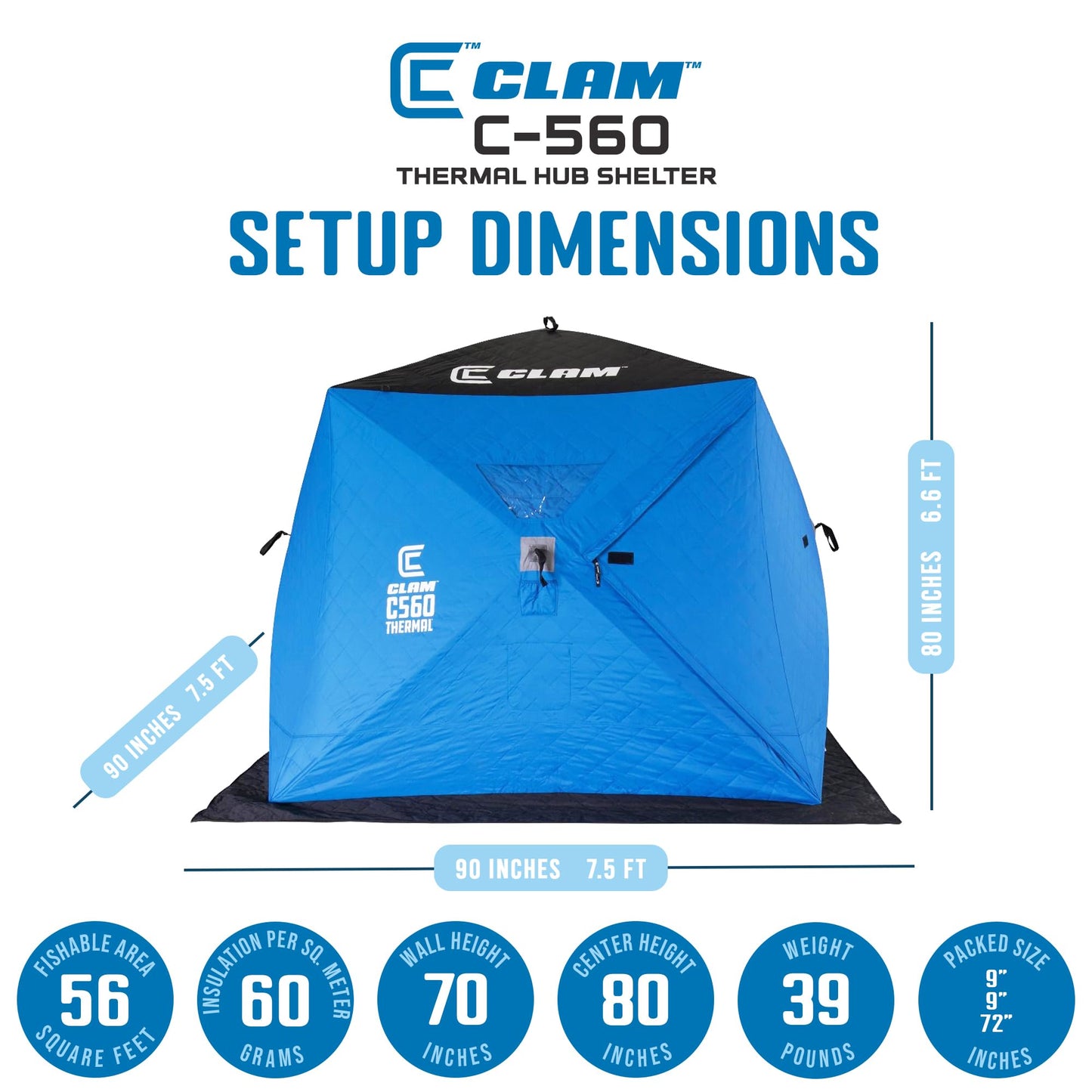 CLAM Lightweight Portable Pop Up Ice Fishing Angler Thermal Hub Shelter Tent with Anchors, Tie Ropes, and Carrying Bag