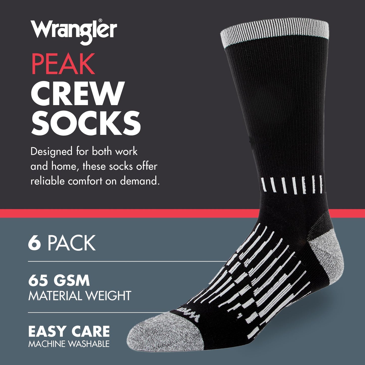 Wrangler - Peak Men's Crew Socks - Durable Half Cushion Socks with Arch Support