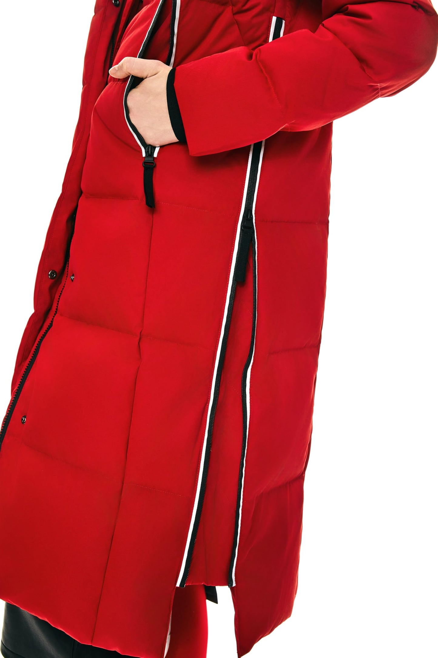 Orolay Women's Thickened Long Down Jacket Winter Down Coat Hooded Puffer Jacket with Side Zipper