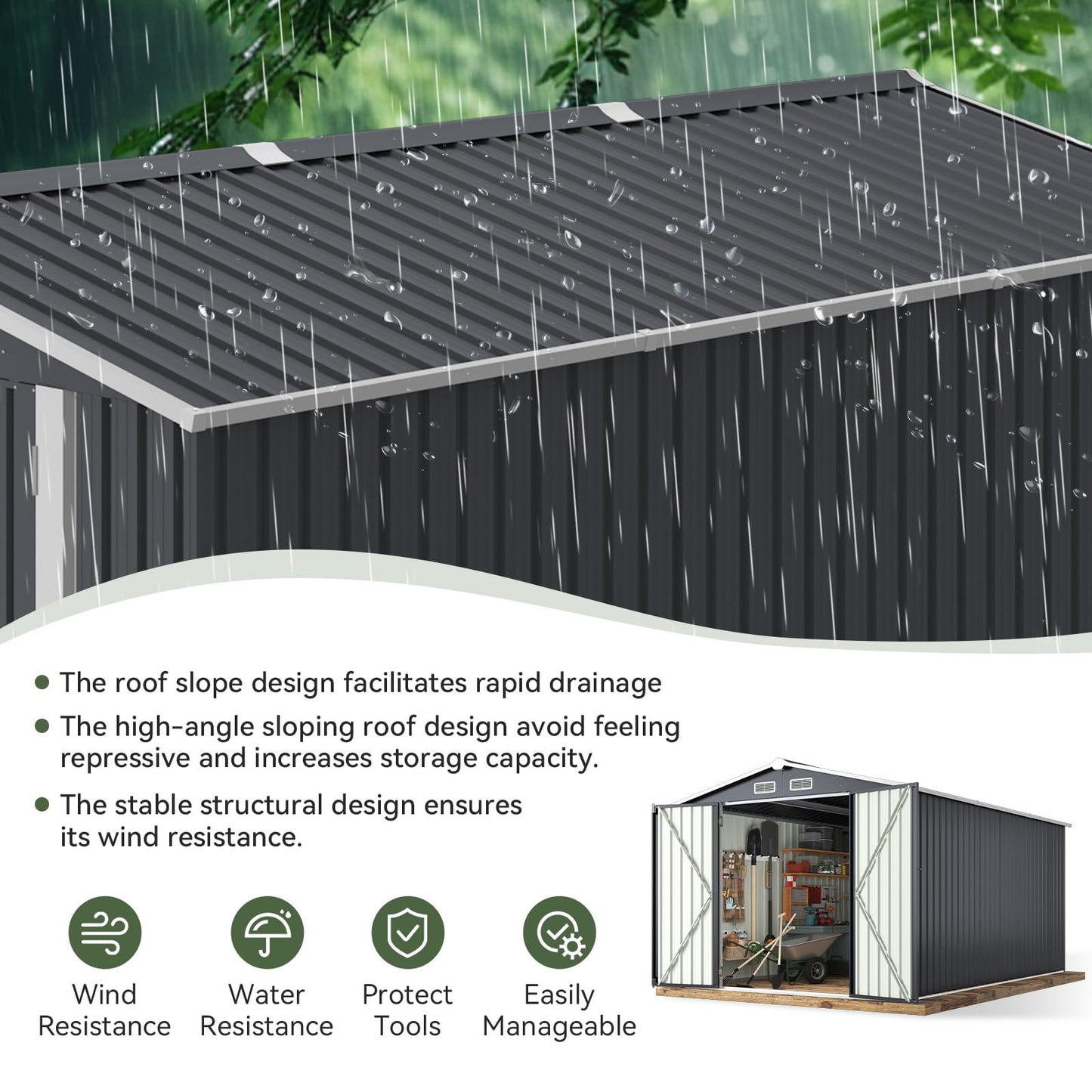 Aoxun 12x10 FT Shed Metal Outdoor Waterproof Storage Shed Steel Utility Garden Tool Shed with Door & Lock Outdoor Storage for Garden Patio Lawn Poolside, Brown