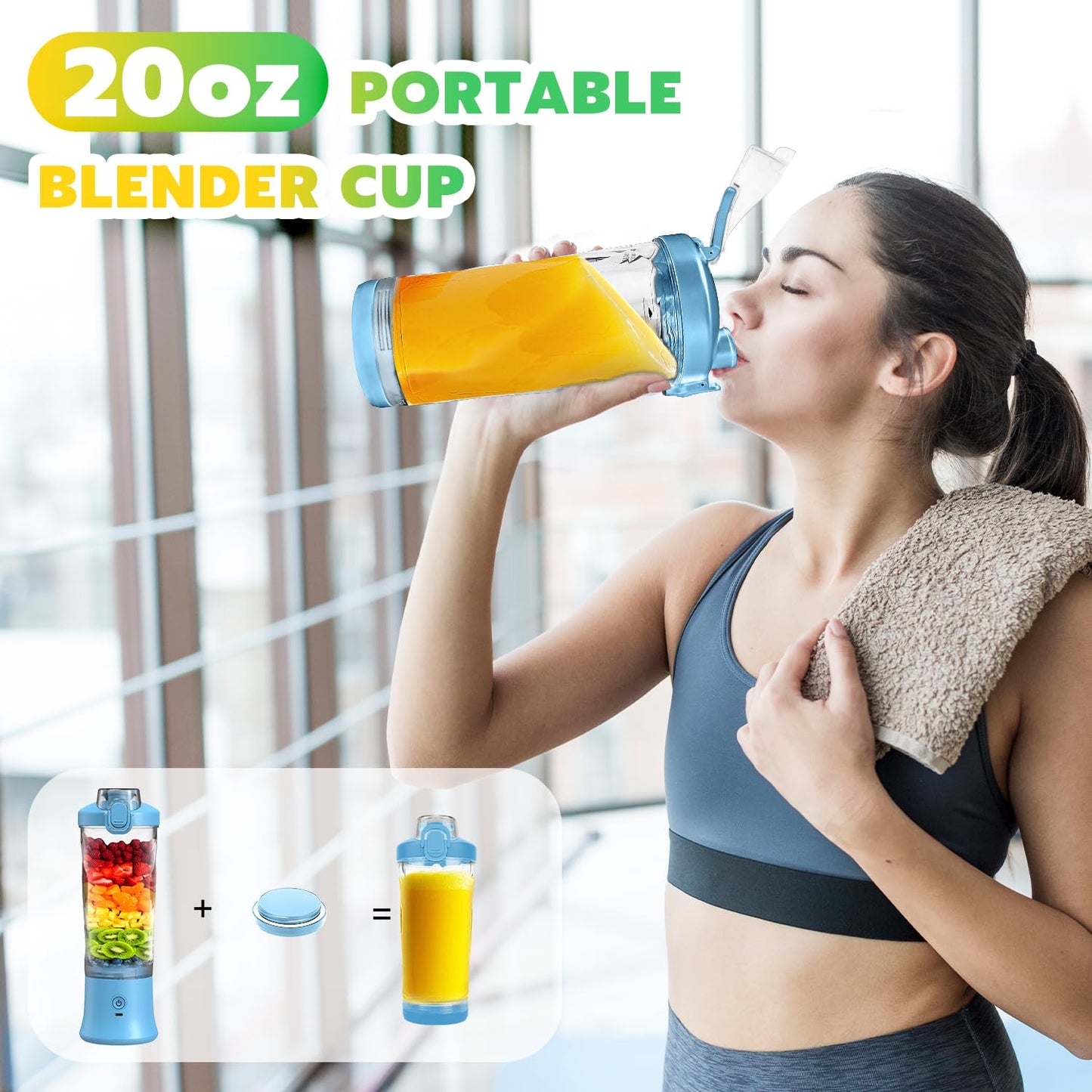 Portable Blender with Insulated Carrying Case & Recipe Book for Shakes and Smoothies, 24 OZ Personal Juicer Electric Protein Shaker Bottle, Mini Small Blender Cup with USB-C Rechargeable, Travel Lid