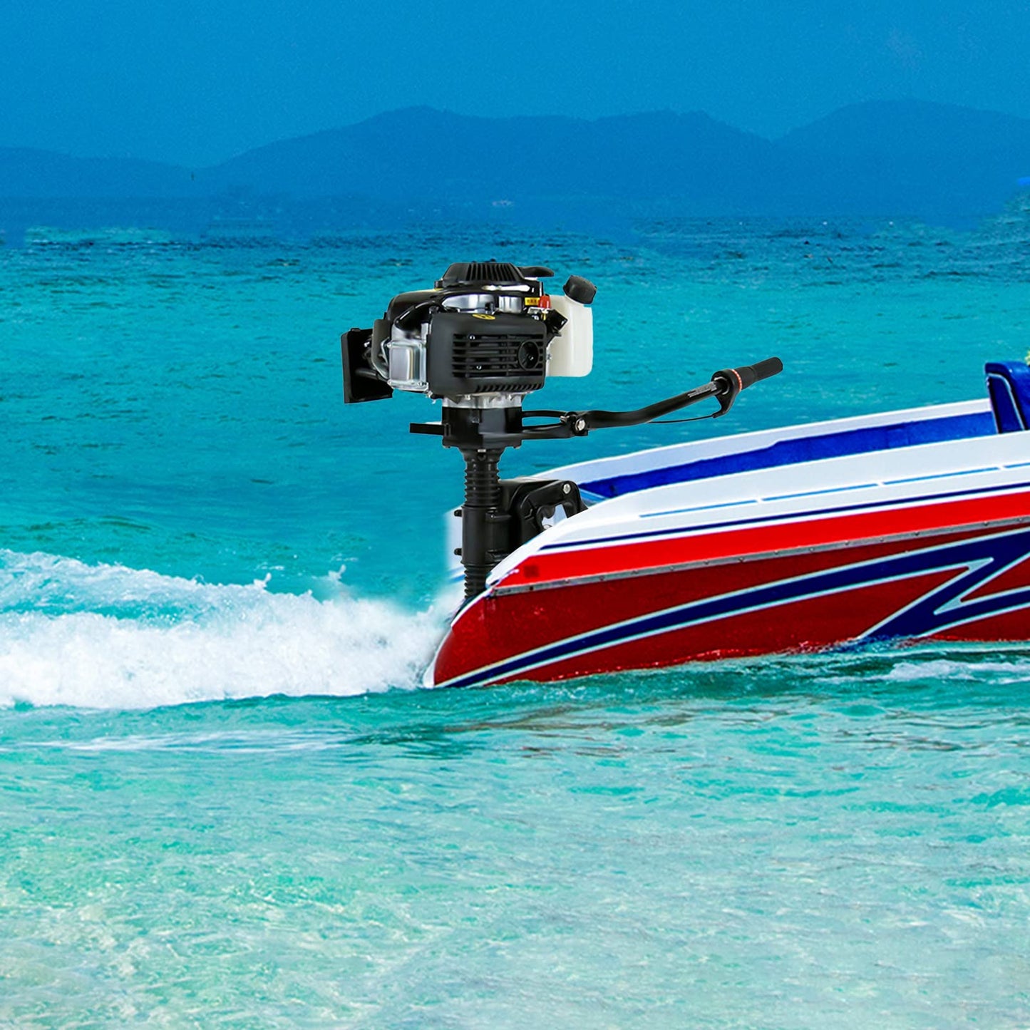 52cc Single Cylinder Gas 2.3HP Outboard Motor, Long Shaft with Air Cooling for Inflatable, Rubber, Fishing Boats, Yachts, Water Sports