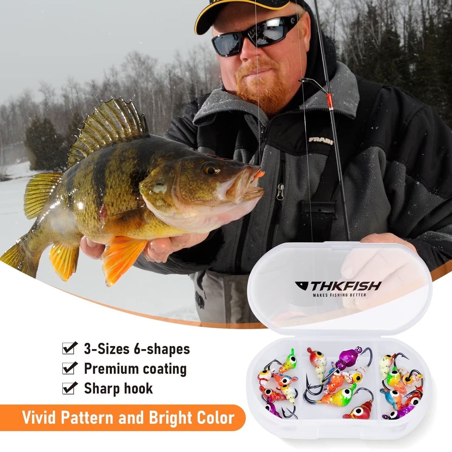 THKFISH Ice Fishing Jigs Kit, Jigs Heads for Ice Fishing Gear, Ice Fishing Lures for Panfish, Crappie, Walleye, Perch, Trout and Bluegill 18/40/70pcs