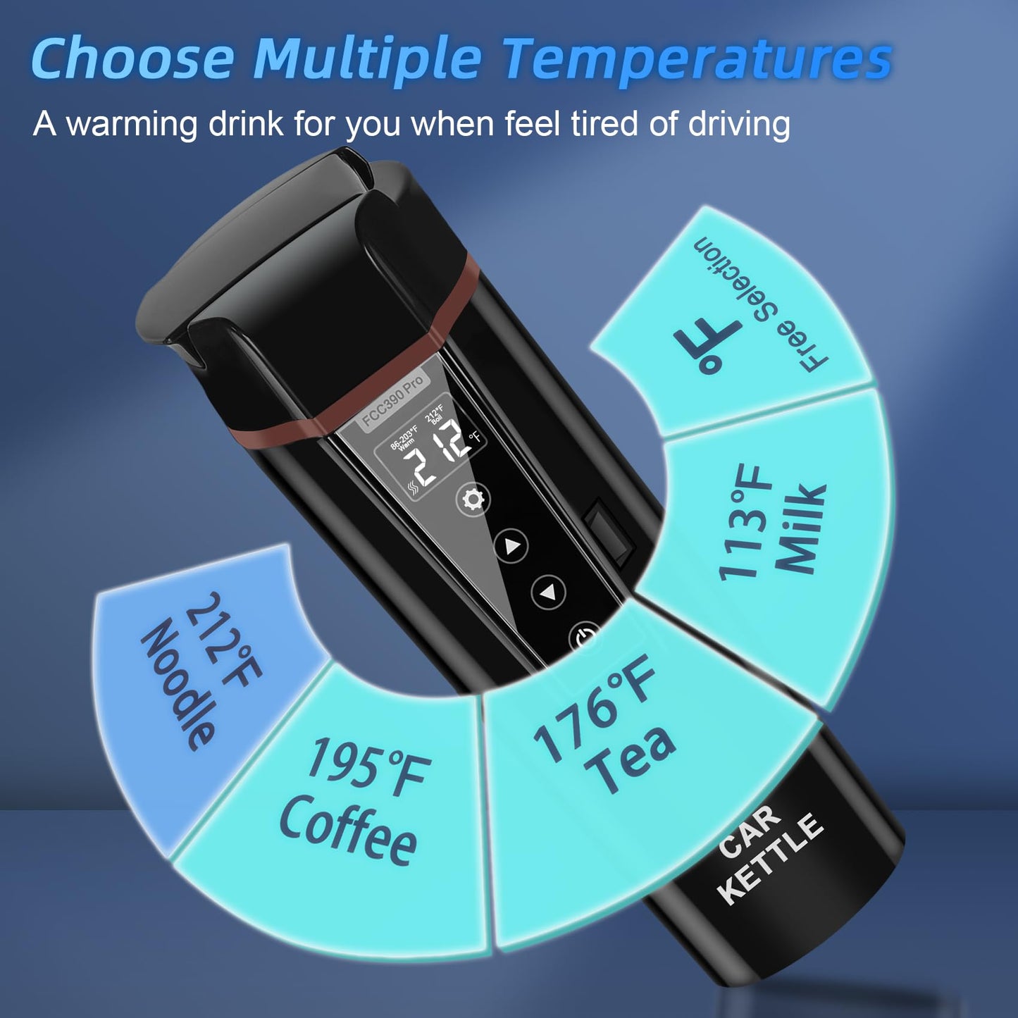 Car Electric Kettle: 12V/24V Portable Water Boiler Heated Travel Mug,Multiple Temperature Adjustable Coffee Tea Truck Cup with 304 Stainless Steel Dry Burn Protection & Handy Cup Bag