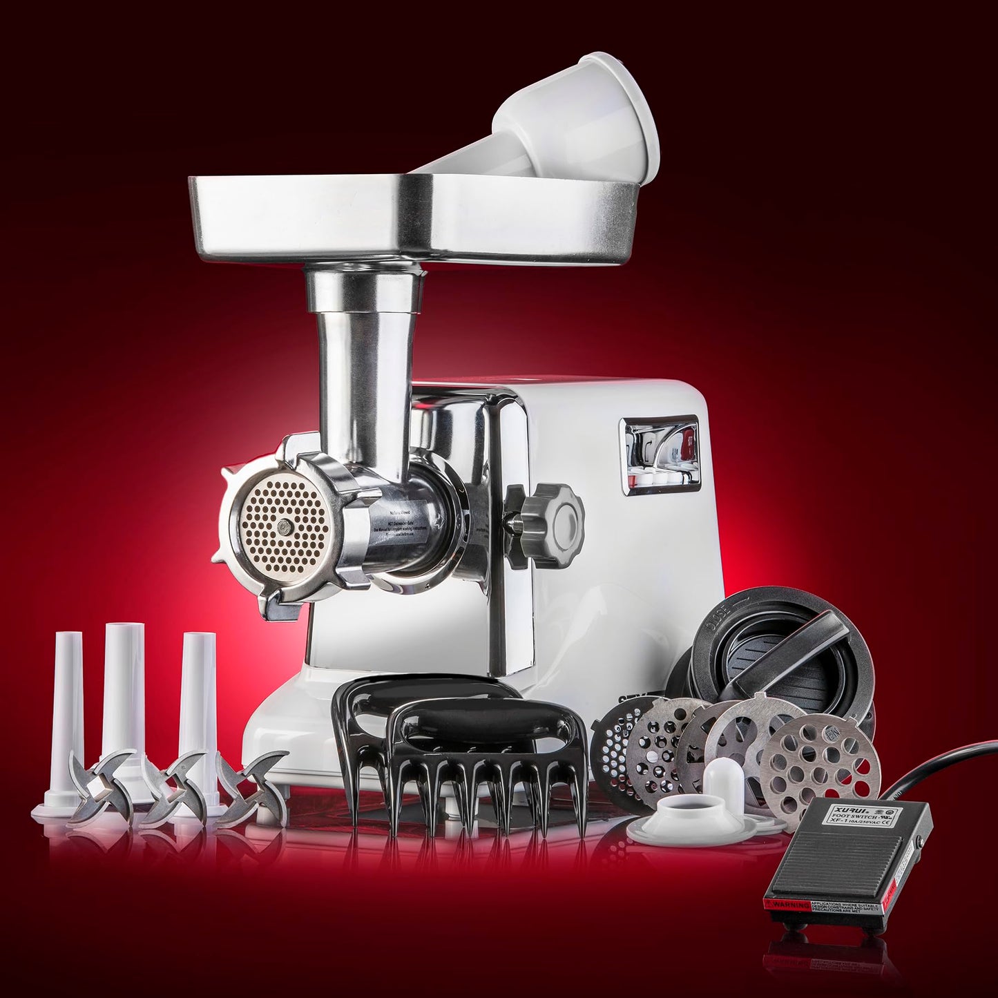Turboforce 3000 Series 6-in-1 Electric Meat Grinder | 3000W Max | 3-Speed | Foot Pedal | 5 Grinding Die | 3 Stainless Steel Blades | Sausage Stuffer | Kubbe Maker & More Included