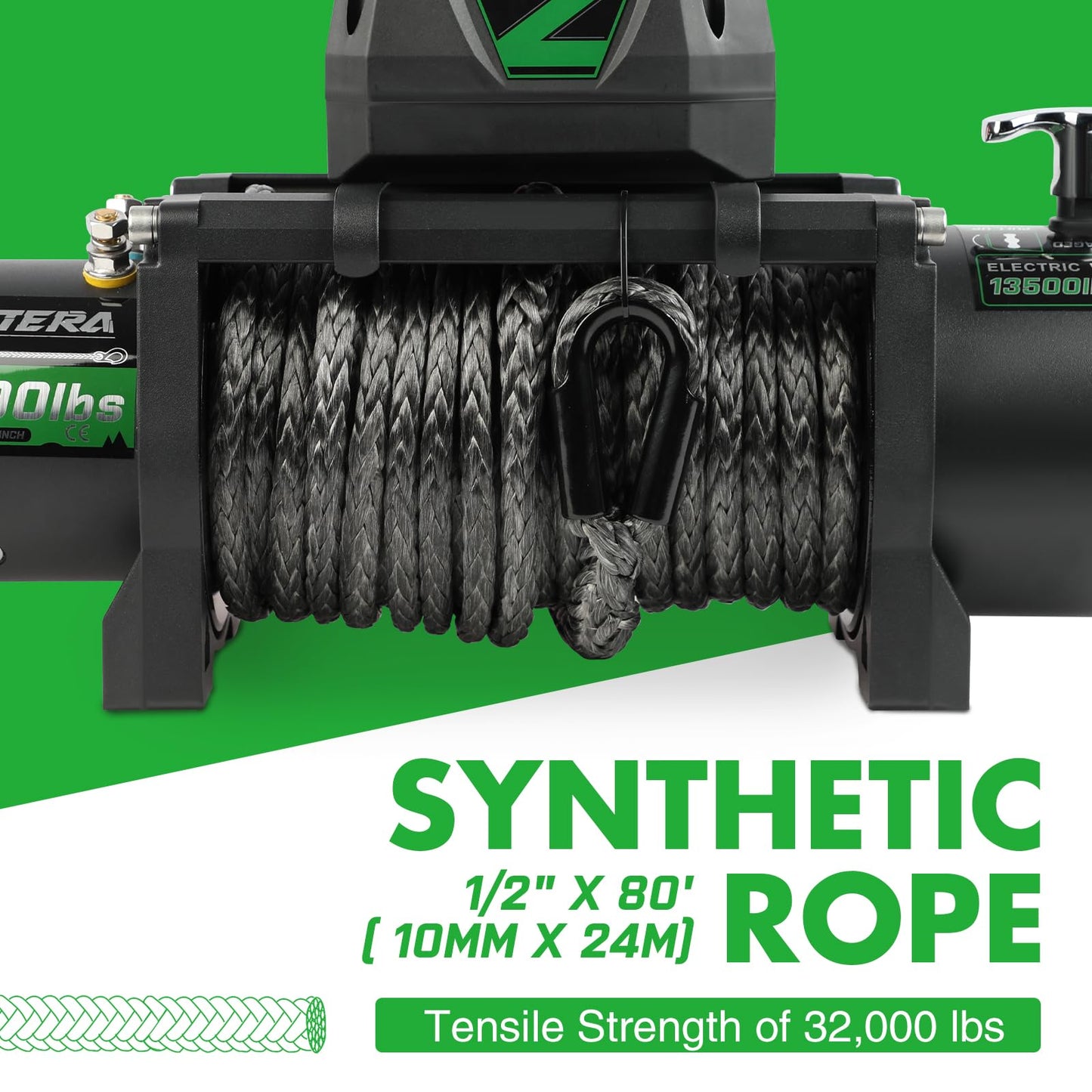 3500lbs ATV/UTV Winch with Synthetic Rope, Electric Boat Trailer Winch 12V, Waterproof Winch with 2 Wireless Remotes &Wired Switch,with Mounting Plate,Pulley,Rope Damper,Aluminium Fairlead