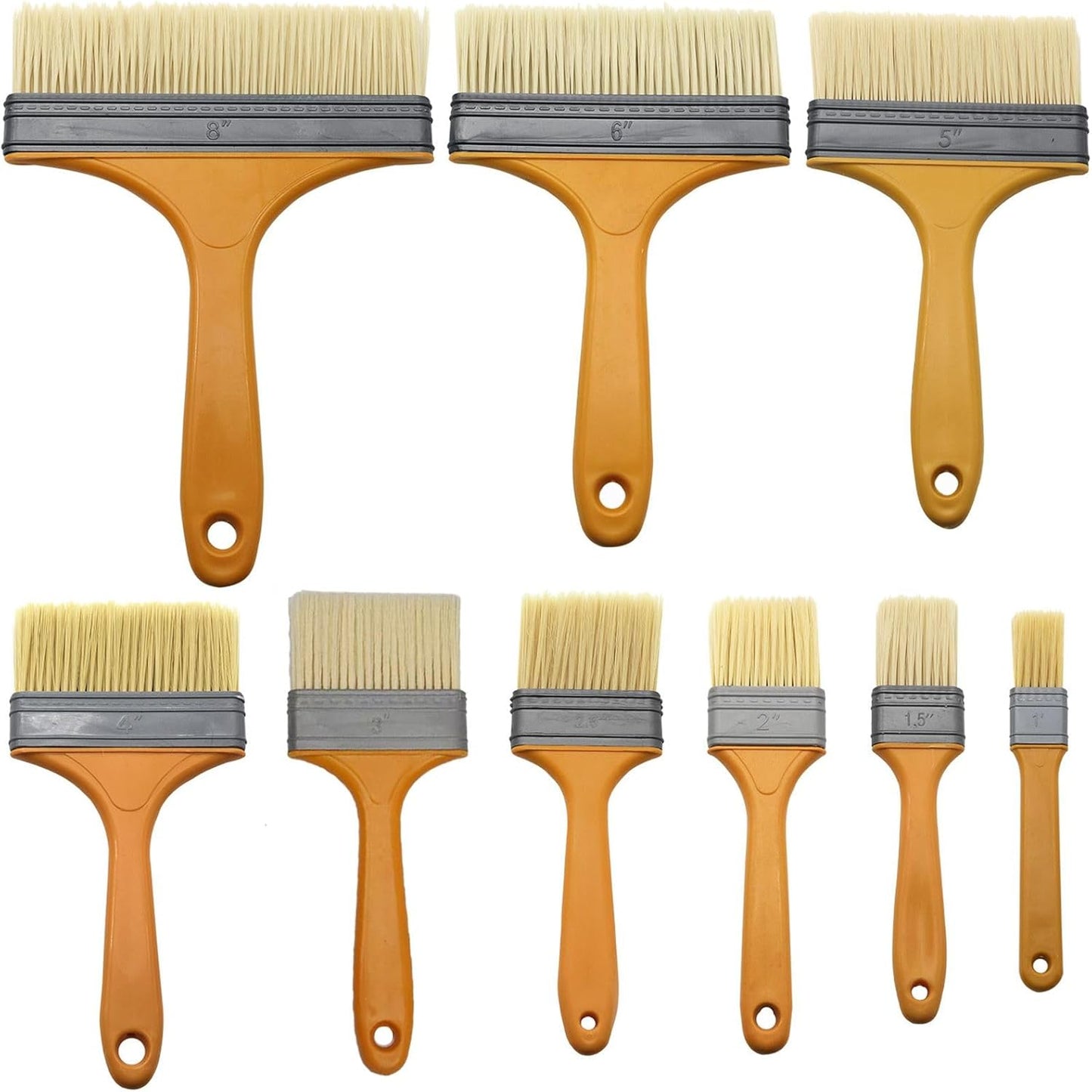 9Pack Chip Paint Brushes Soft Bristles Wall Painting Brush Varnish Wood Stain Brush Set for Furniture Fence Flat Brushes for Painting Oil Acrylic 1 1.5 2 2.5 3 4 5 6 8 inch