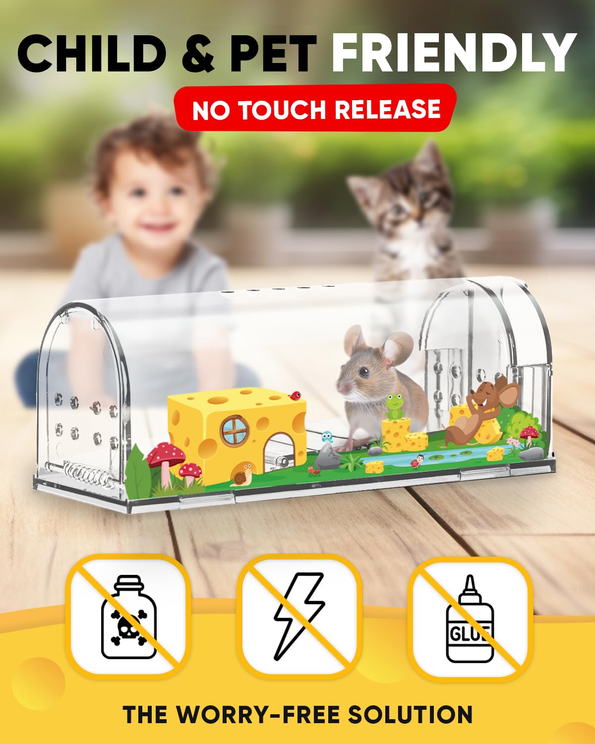 Motel Mouse Humane No Kill Live Catch and Release Mouse Traps, Reusable with Cleaning Brush - 4 Pack