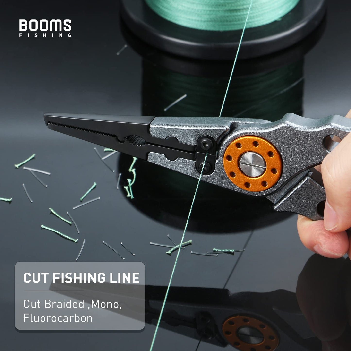 Booms Fishing X1 Aluminum Fishing Pliers Saltwater, Surf Fishing Tackle Kit, Fishing Multitool Hook Remover Braided Fishing Line Cutting and Split Ring with Coiled Lanyard and Sheath