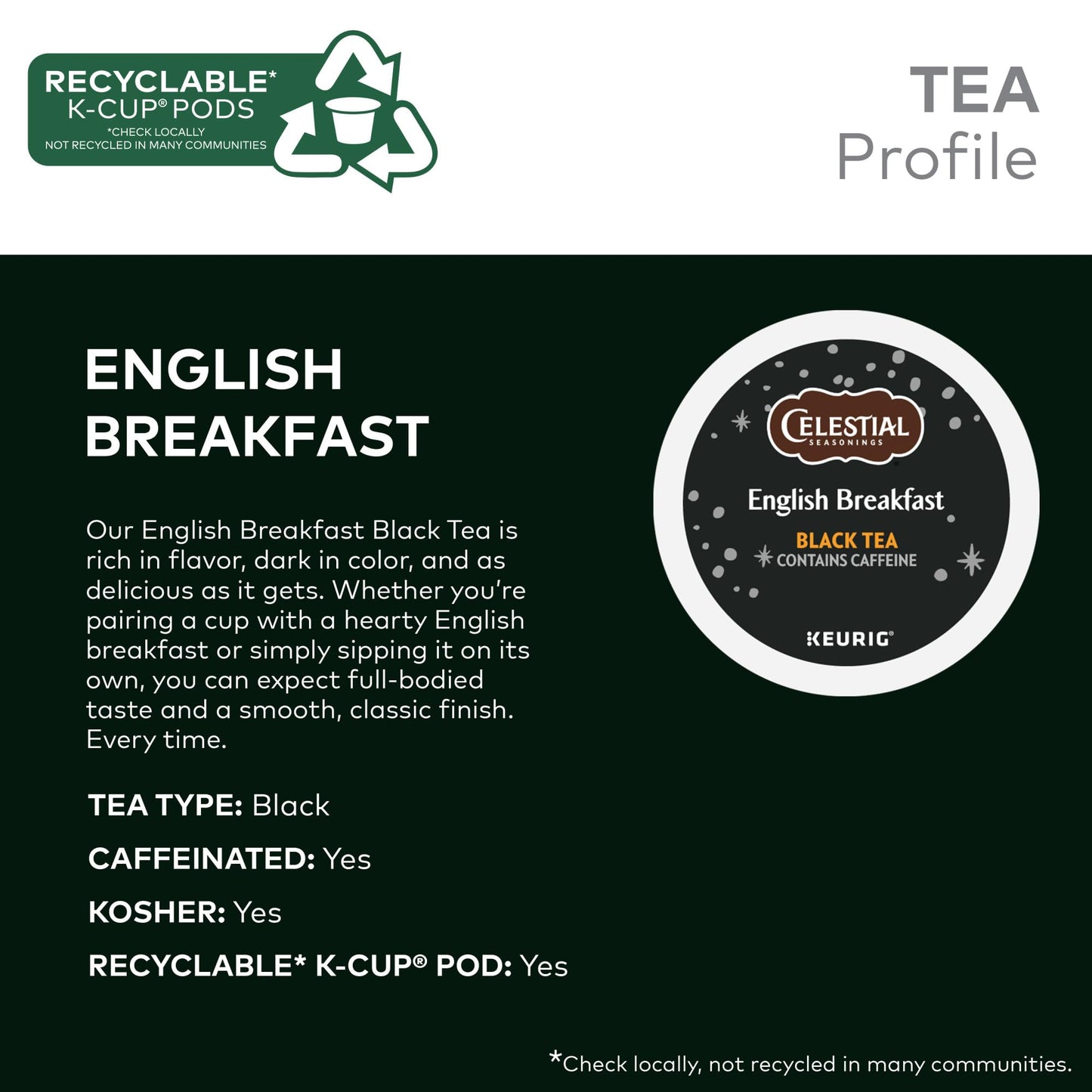 Celestial Seasonings English Breakfast Black Tea, Single-Serve Keurig K-Cup Pods, 96 Count