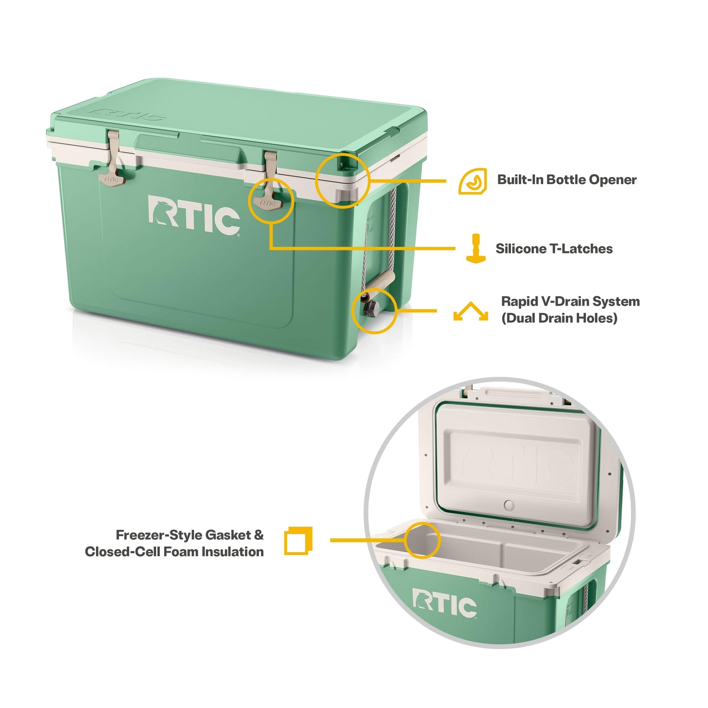 RTIC Ultra-Light 52 Quart Hard Cooler Insulated Portable Ice Chest Box for Beach, Drink, Beverage, Camping, Picnic, Fishing, Boat, Barbecue, 30% Lighter Than Rotomolded Coolers