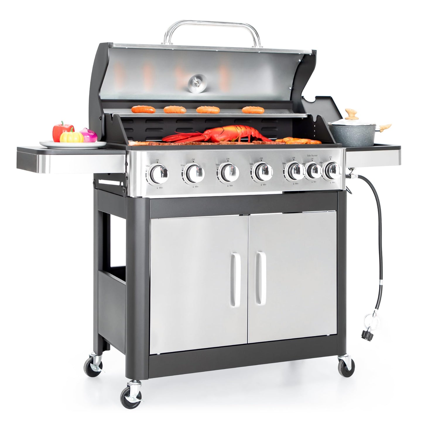Captiva Designs 4-Burner Propane Gas BBQ Grill with Side Burner & Porcelain-Enameled Cast Iron Grates, 42,000 BTU Output Stainless Steel Grill for Outdoor Cooking Kitchen and Patio Backyard Barbecue