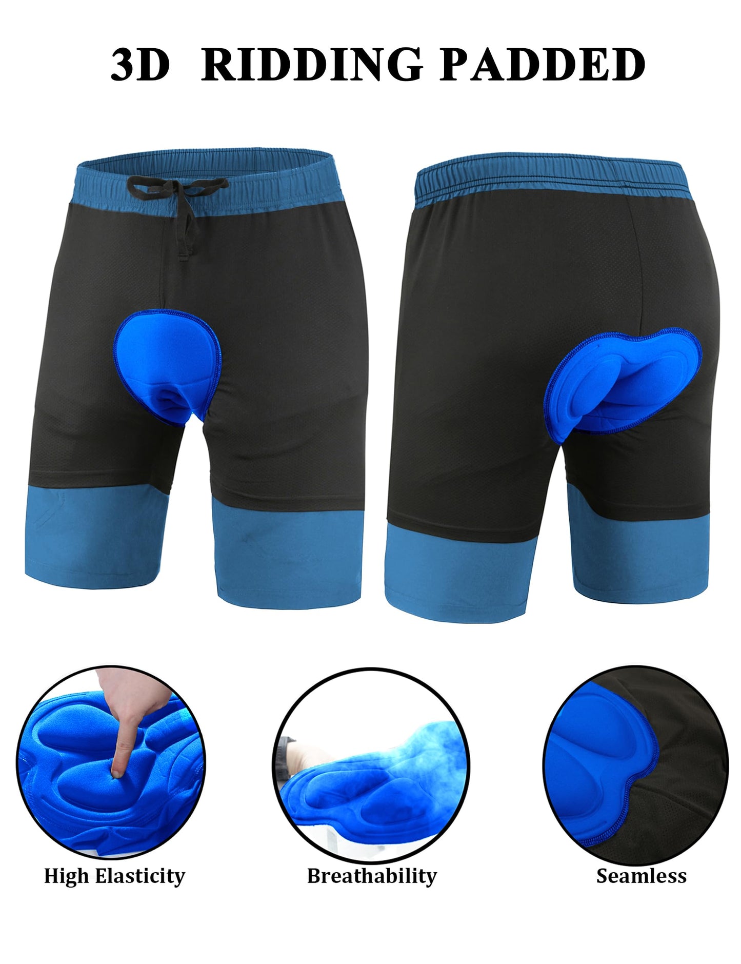 Men's Mountain Bike Shorts 3D Padded Baggy Bicycle Riding Cycling Shorts Quick Dry Lightweight Biking Shorts(Blue XL)