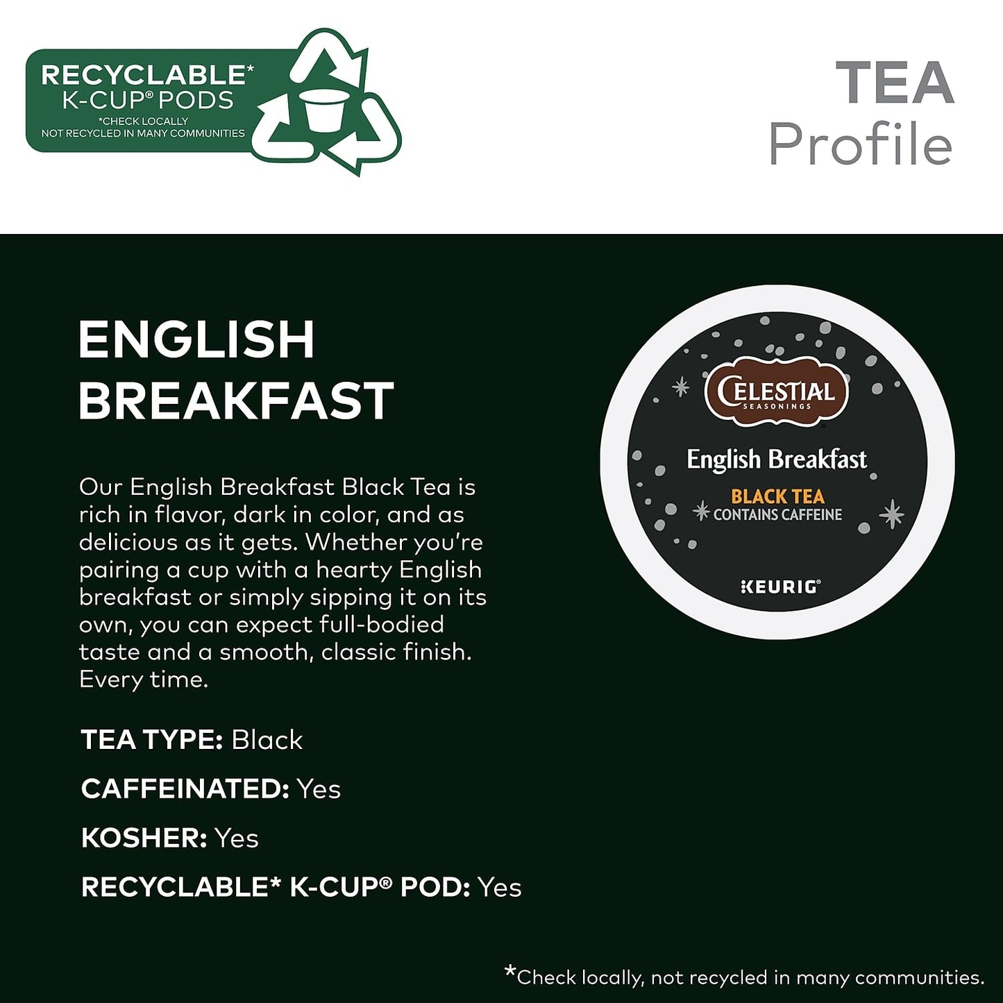 Celestial Seasonings English Breakfast Black Tea, Single-Serve Keurig K-Cup Pods, 96 Count