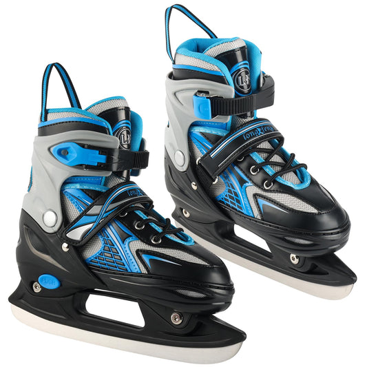 Adjustable Ice Skates for Kids Boys & Girls, 4 Sizes Adjustable, Warm & Comfortable Lining for Beginners-Ages 3-12, Outdoor & Ice Rink Skating Shoes (Blue, Large (5-8 US))