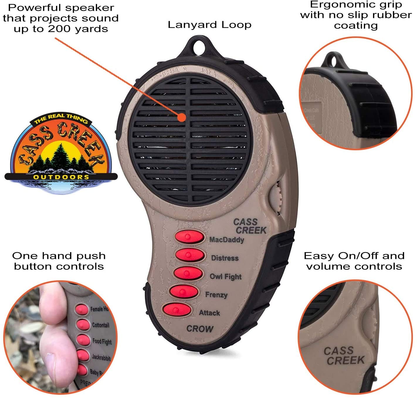 Cass Creek Ergo Call, Handheld Electronic Hunting Call, Compact Design, 5 Authentic Calls in 1, Expert Calls for Everyone