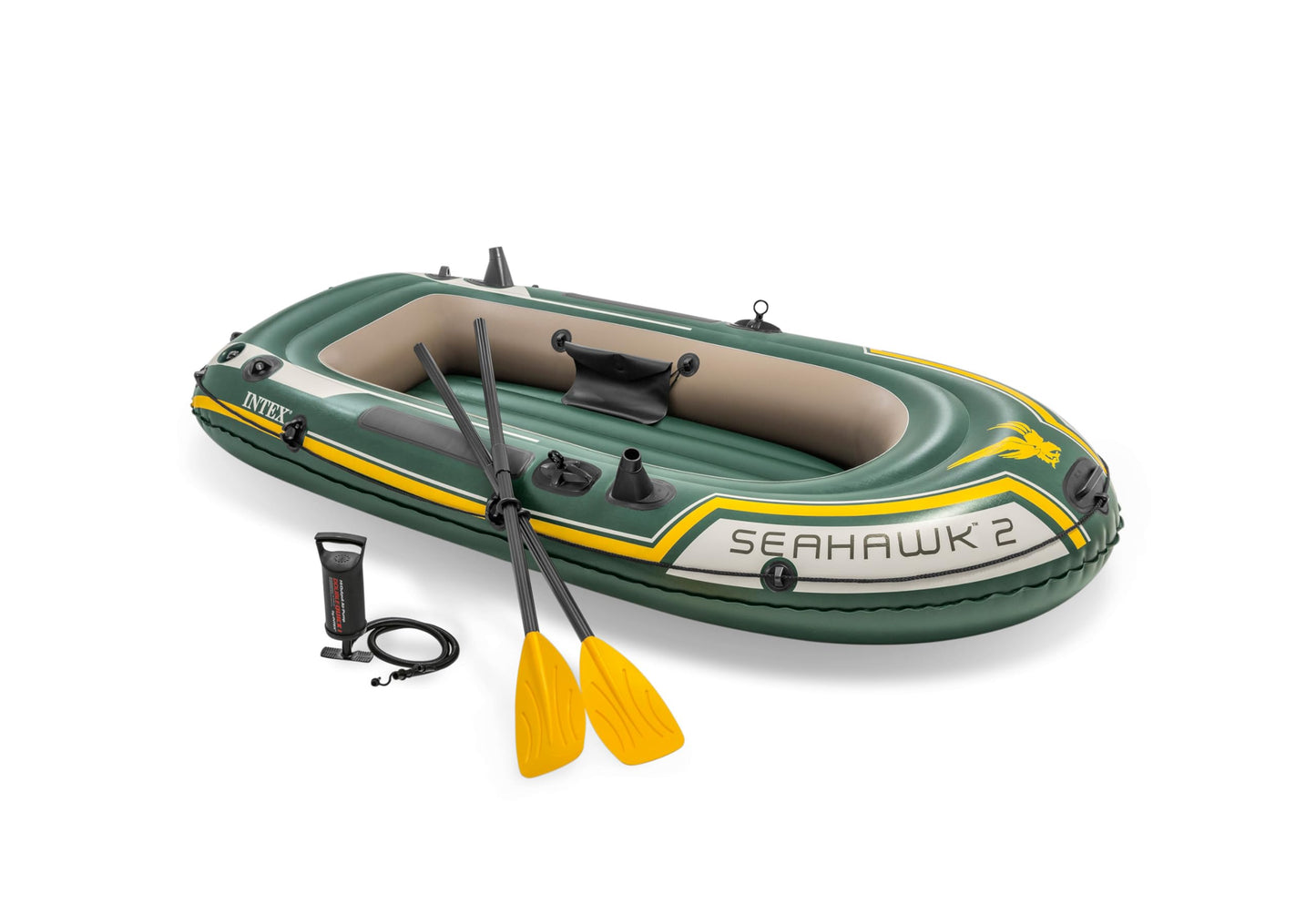 INTEX Seahawk Inflatable Boat Series: Includes Deluxe Aluminum Oars and High-Output Pump – SuperStrong PVC – Fishing Rod Holders – Heavy Duty Grab Handles – Gear Pouch