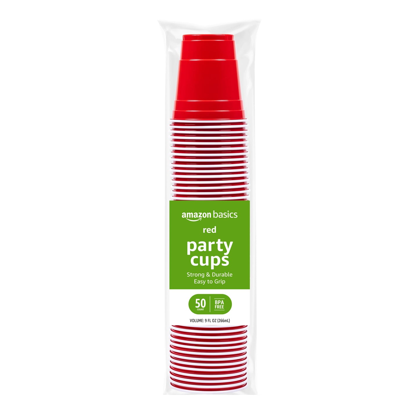 Amazon Basics Disposable Plastic Party Cups, Red, 18oz, 50 Count