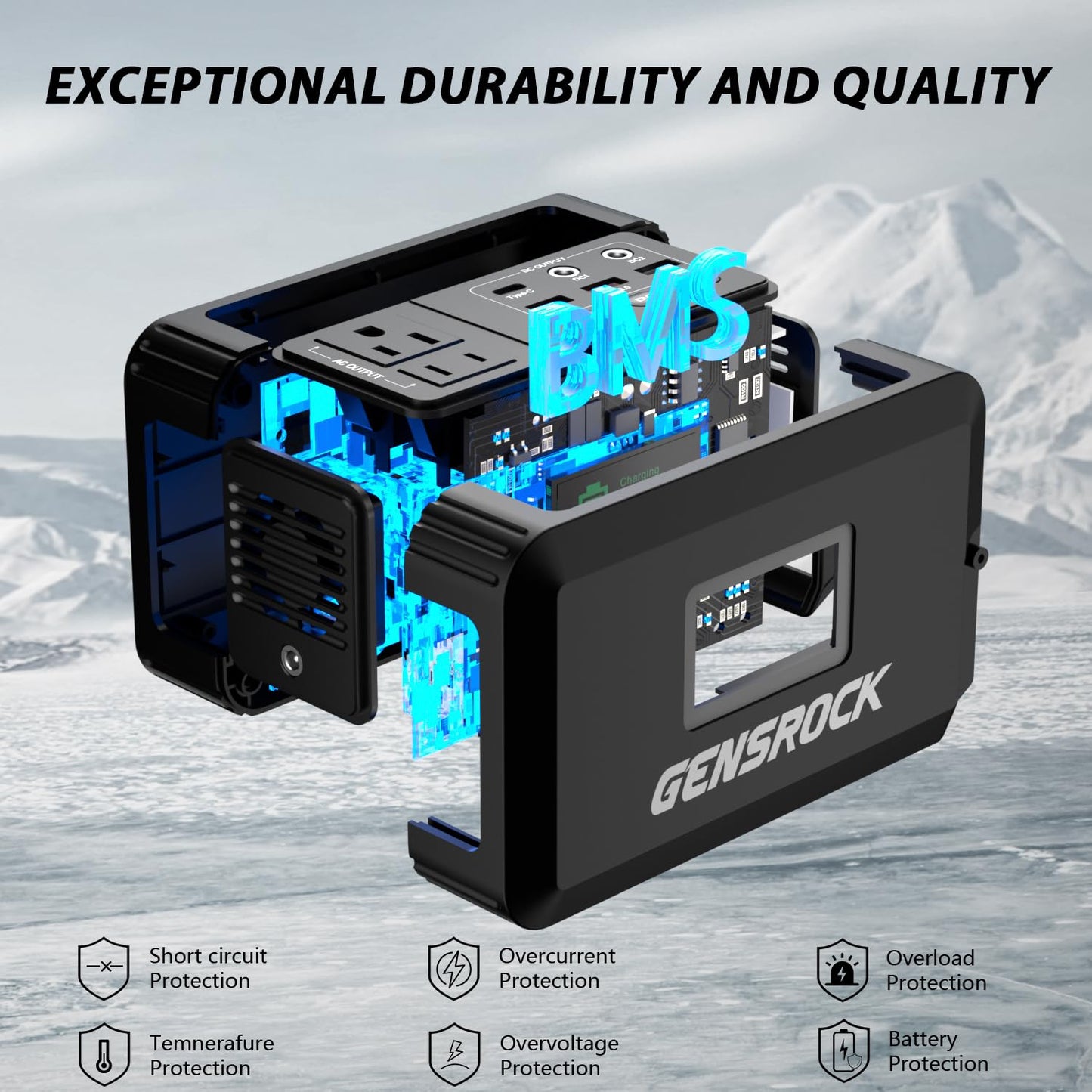 GENSROCK Portable Power Station, 110V/300W Pure Sine Wave Solar Generator, 222Wh Backup Lithium Battery With AC Outlet/QC 3.0/Type-C/LED Light for CPAP Family Emergency Outdoor Camping RV Travel.